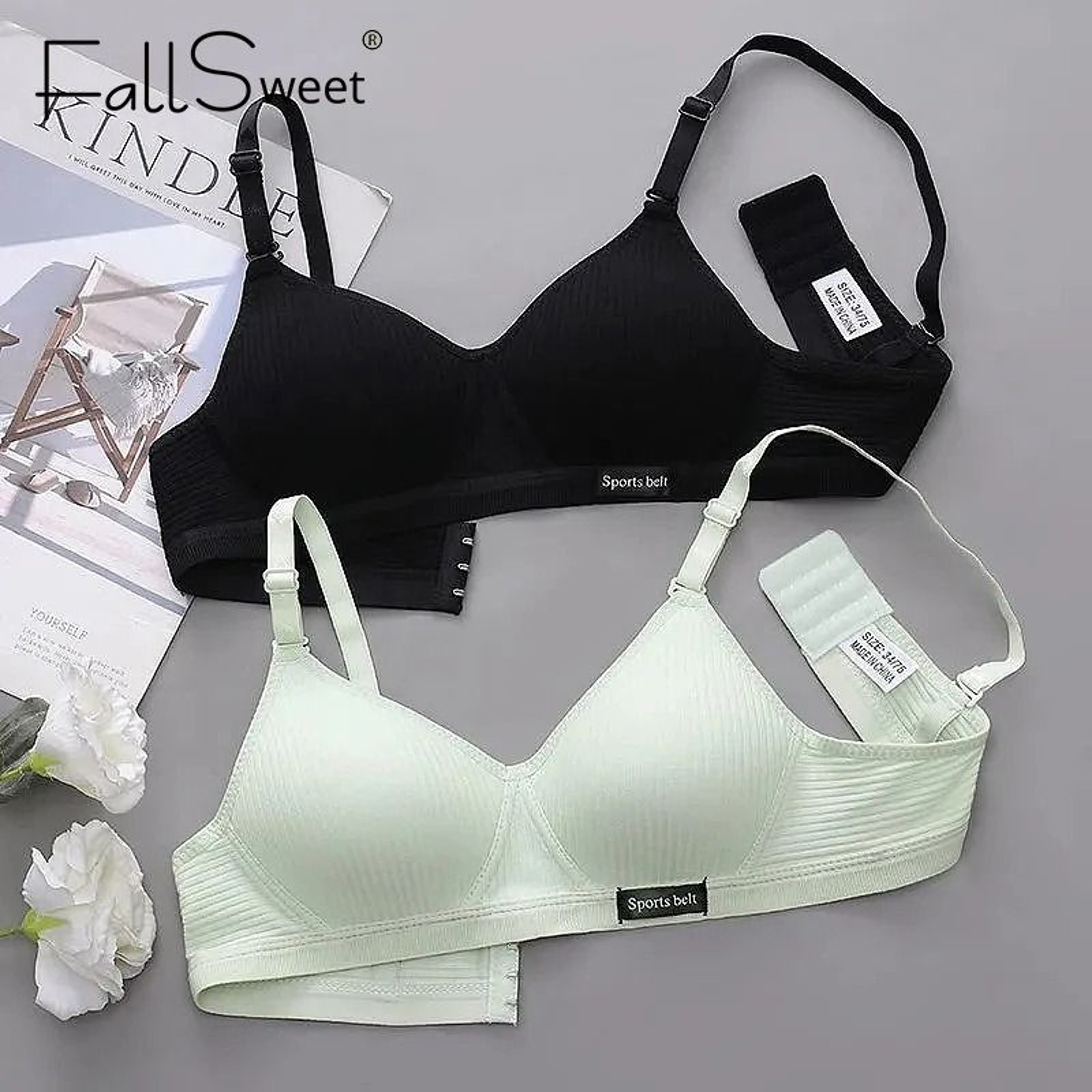FallSweet Cotton Wireless Bra  Seamless VShaped Gathering Underwear 1