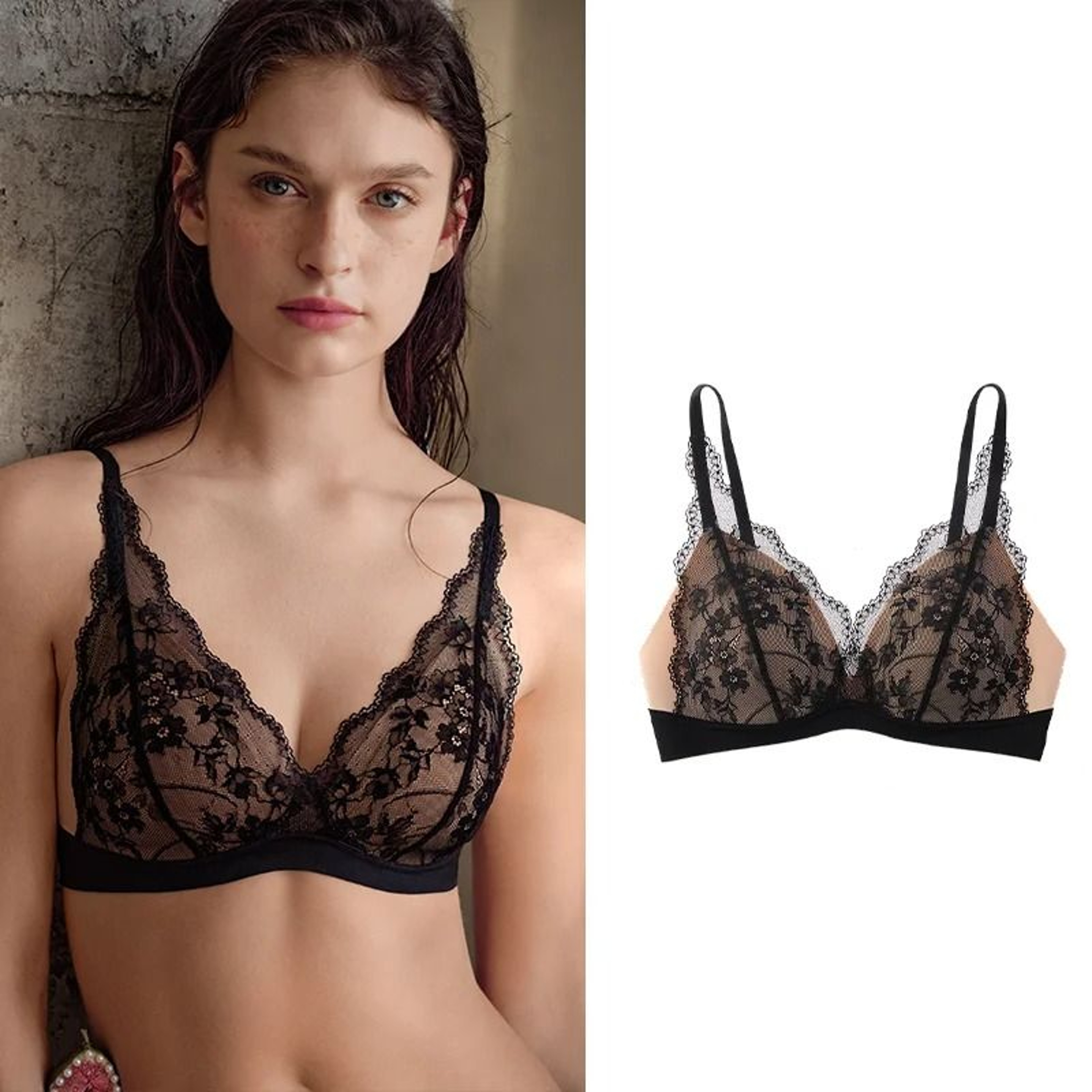 SUJIIN Sexy Push Up Lace Bra  French Wireless Deep V Plunge Lingerie 7