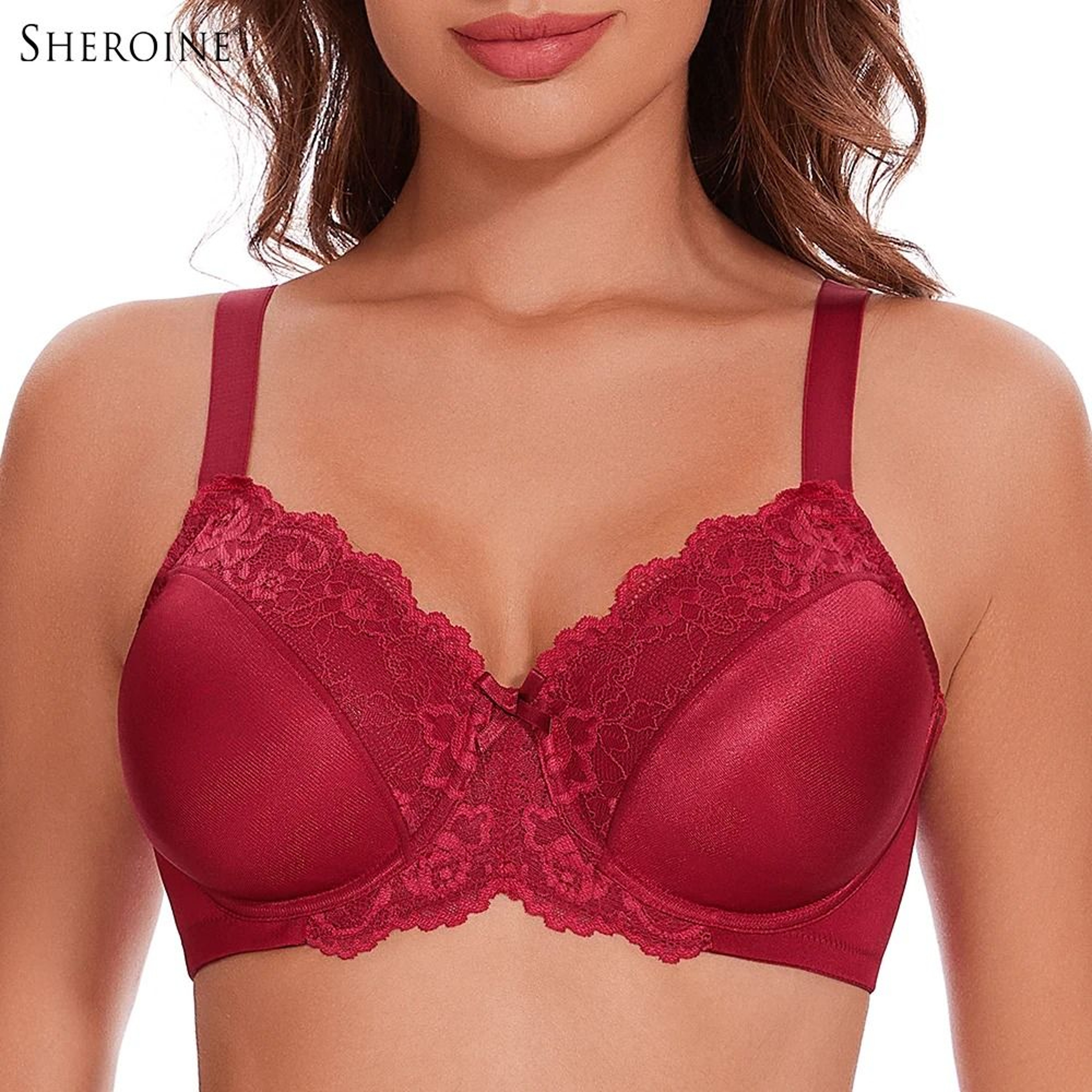 Sheroine Underwire Minimizer Bra  Full Coverage Floral Lace Everyday Comfort 0