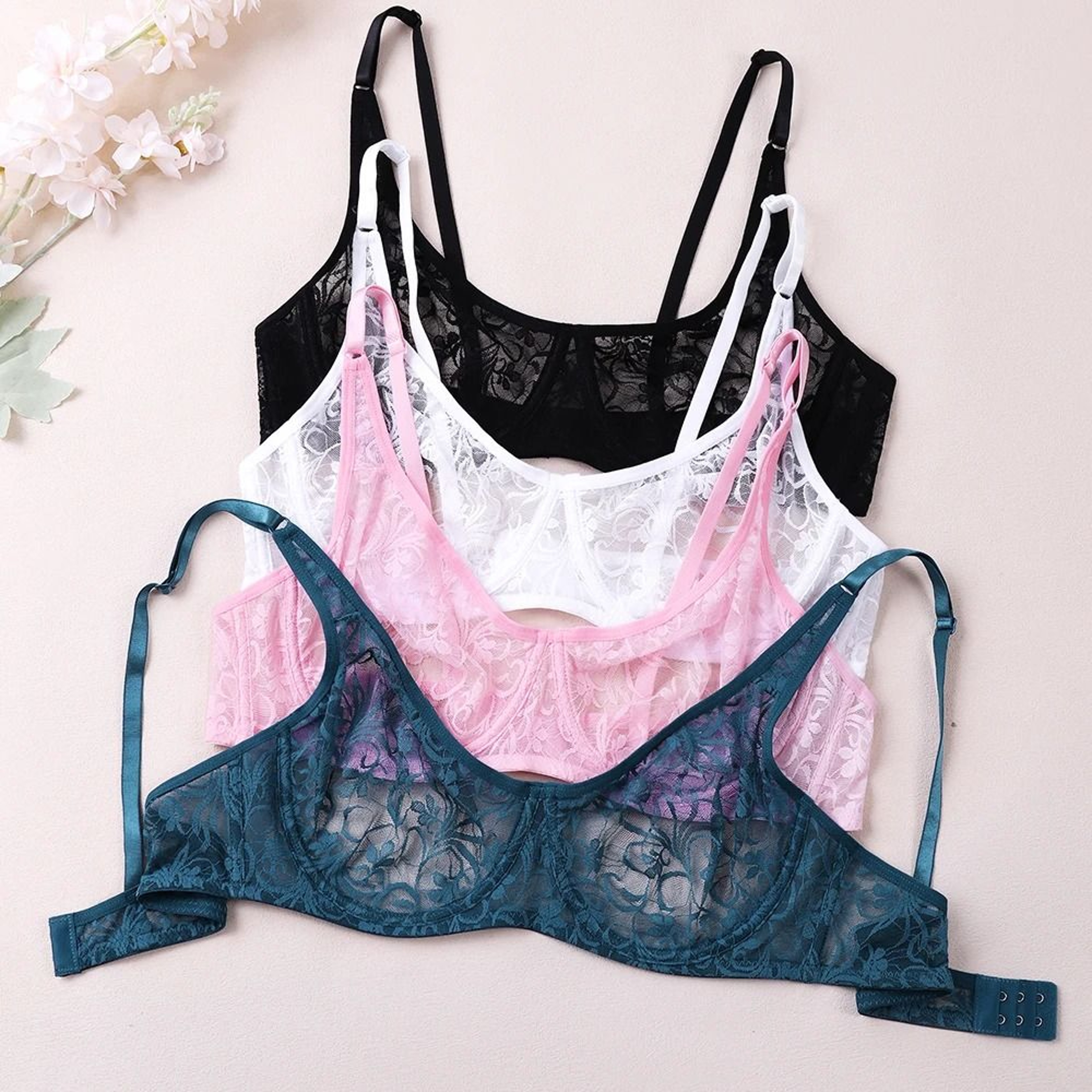Plus Size Sexy Lace Bra  Delicate Embroidery Hollow Out Brassiere 1