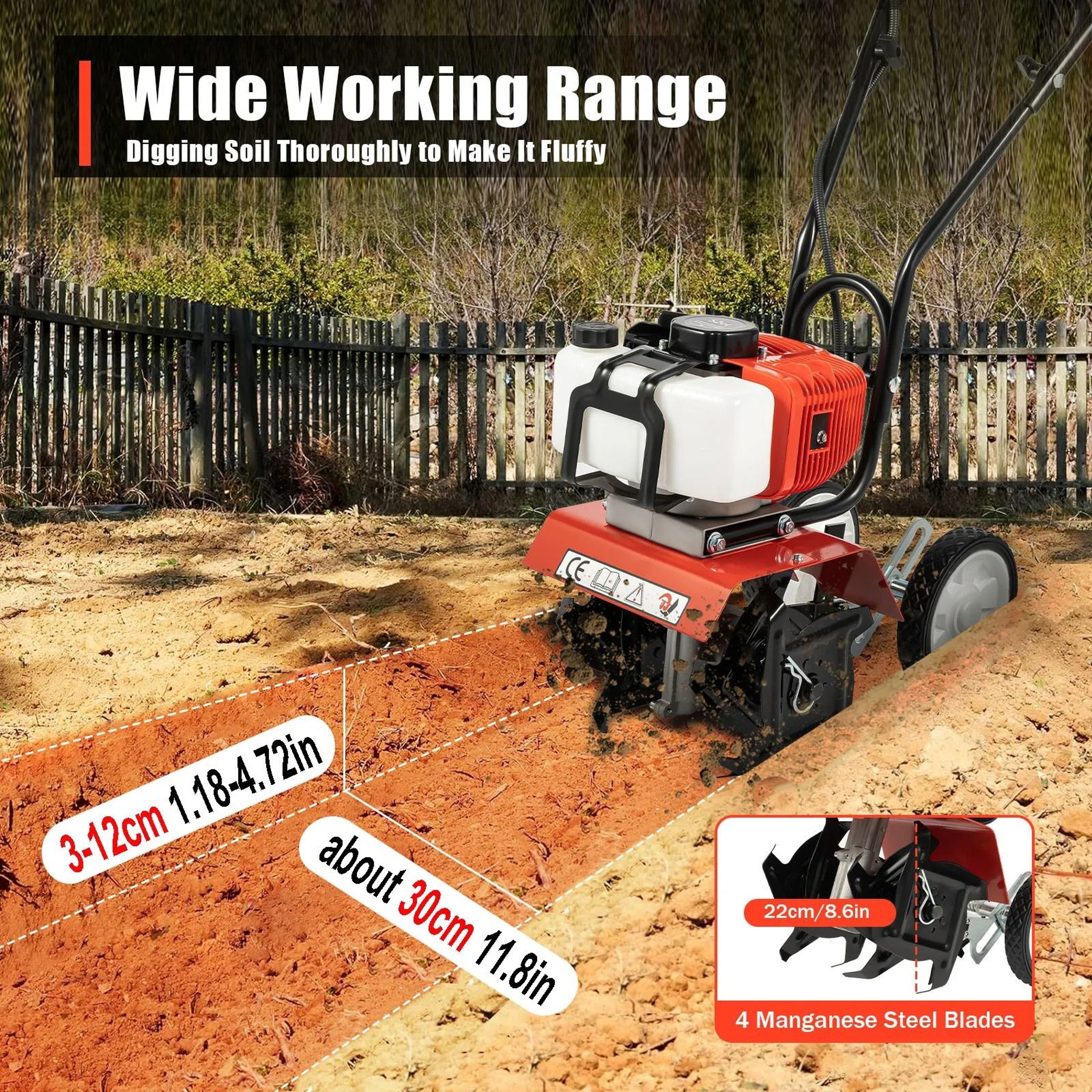 52CC 1700W Gasoline Garden Tiller  Cordless 2Stroke AirCooled Rotary Cultivator For Trenching  Soil 2