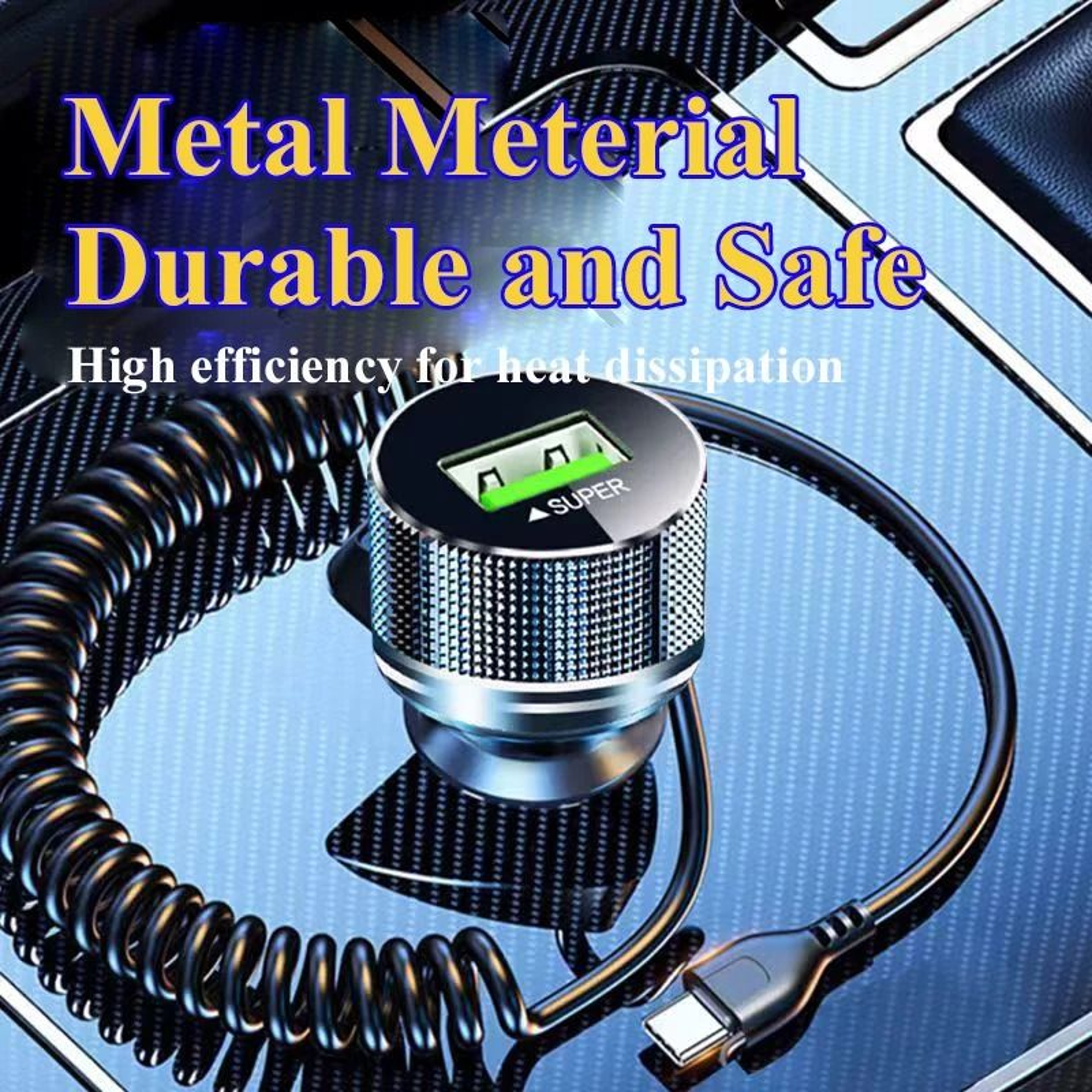 EDEBA Metal USB Car Charger  2in1 Super Fast Charging Vehicle Adapter With TypeC Cable 1