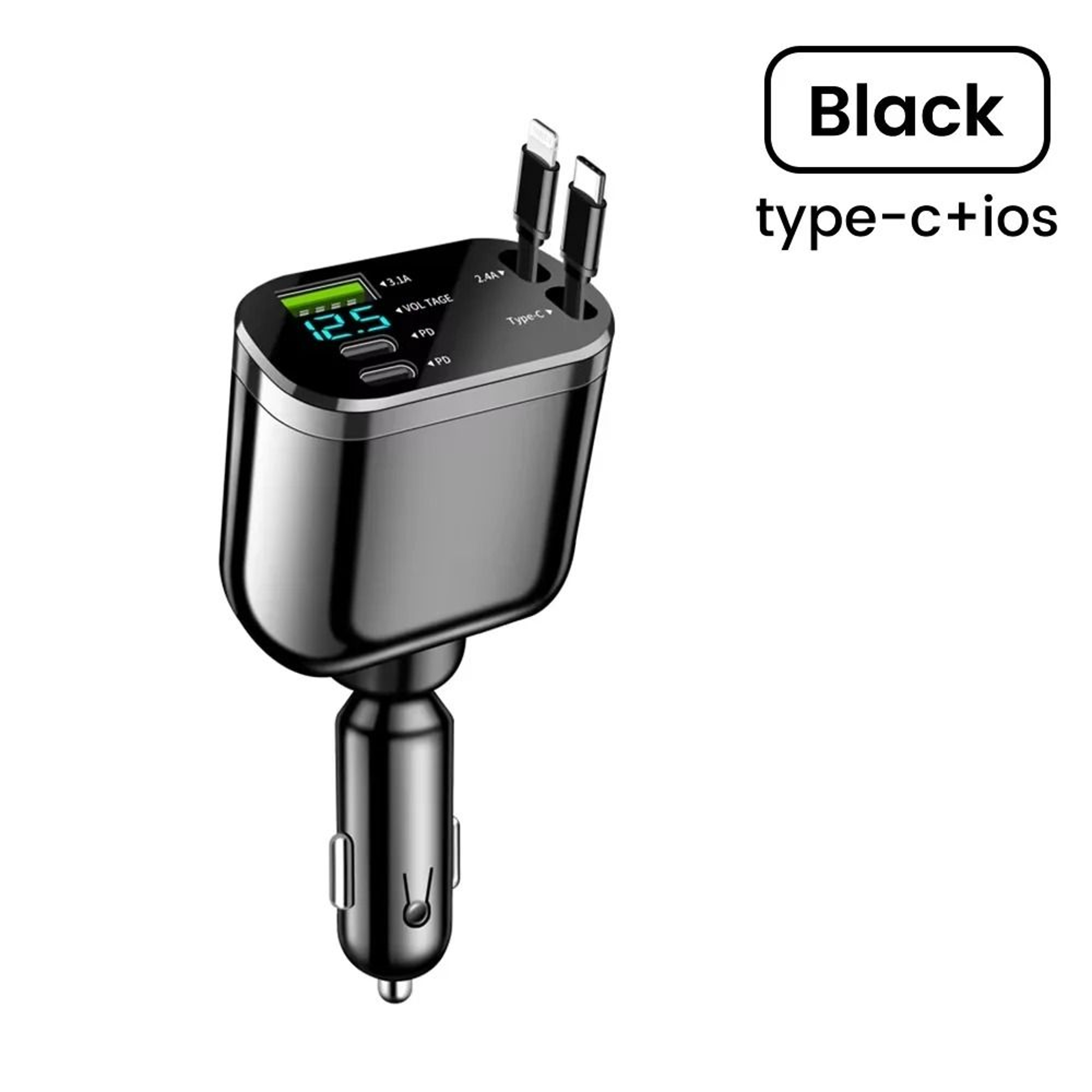 Elough 5in1 Retractable Car Charger Adapter  Fast Charging TypeC  Lightning For IPhone  Samsung 7
