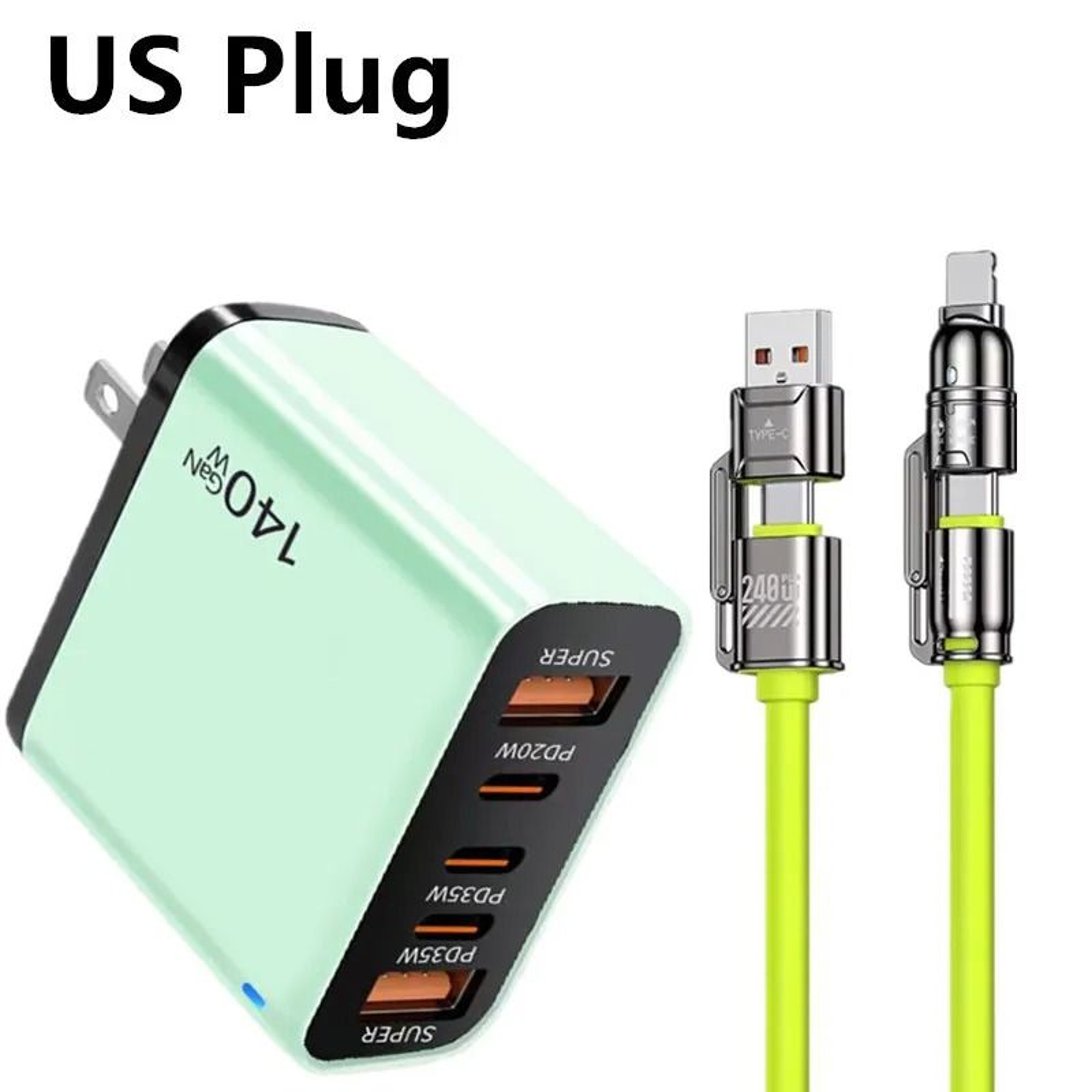 5Port USBC PD Fast Charging Station  4in1 Cable Integrated Quick Charge Hub For IPhone Samsung Xiao 8