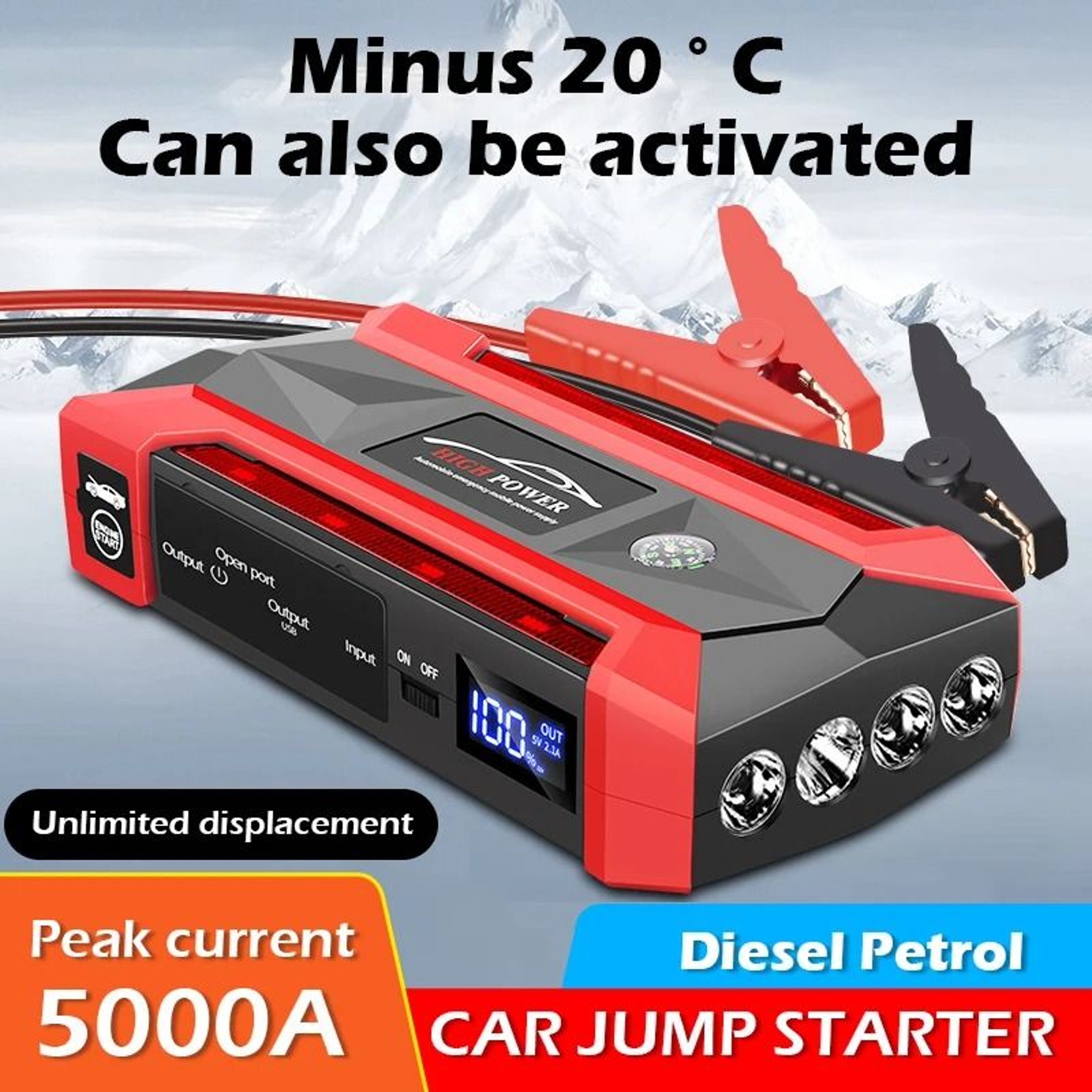 5000A Peak Performance Car Battery Starter  12V Portable Auto Jump Starter For Petrol  Diesel Engin 0