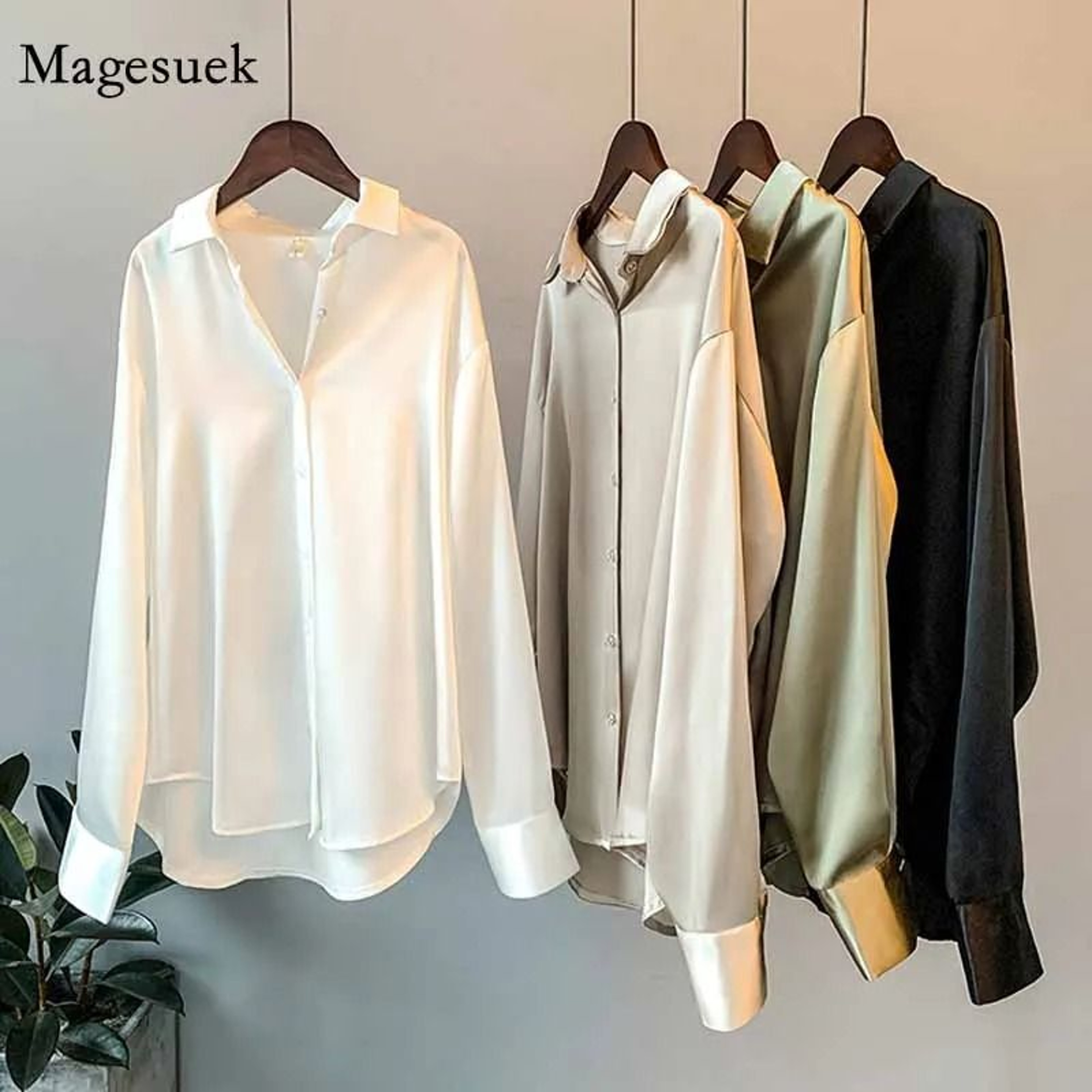 Vintage Satin Silk ButtonUp Shirt  Elegant White Long Sleeve Blouse For Spring Fashion 0