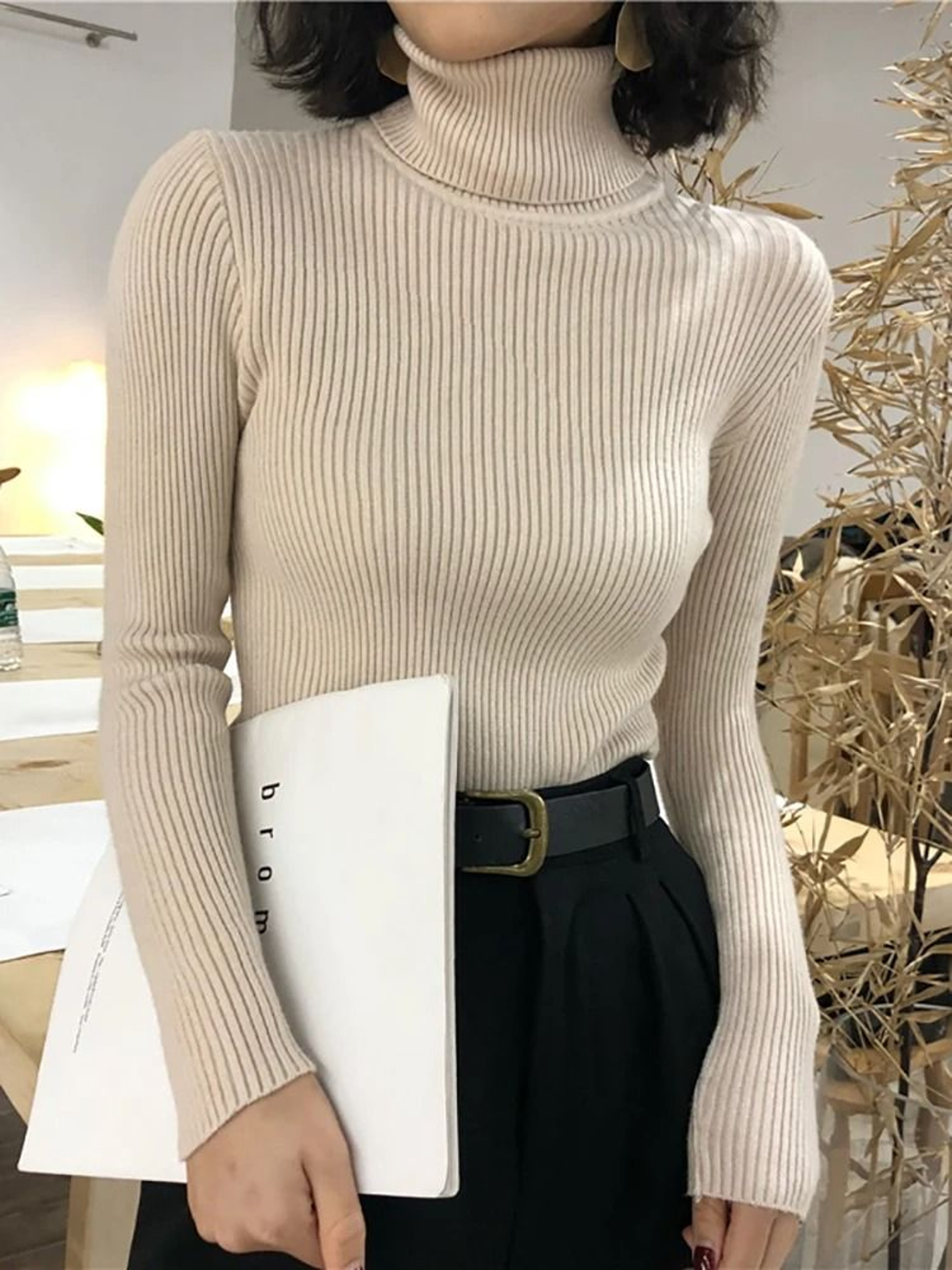 Korean Slim Turtleneck Sweater  2025 AutumnWinter RibKnit Pullover Jumper For Women 2