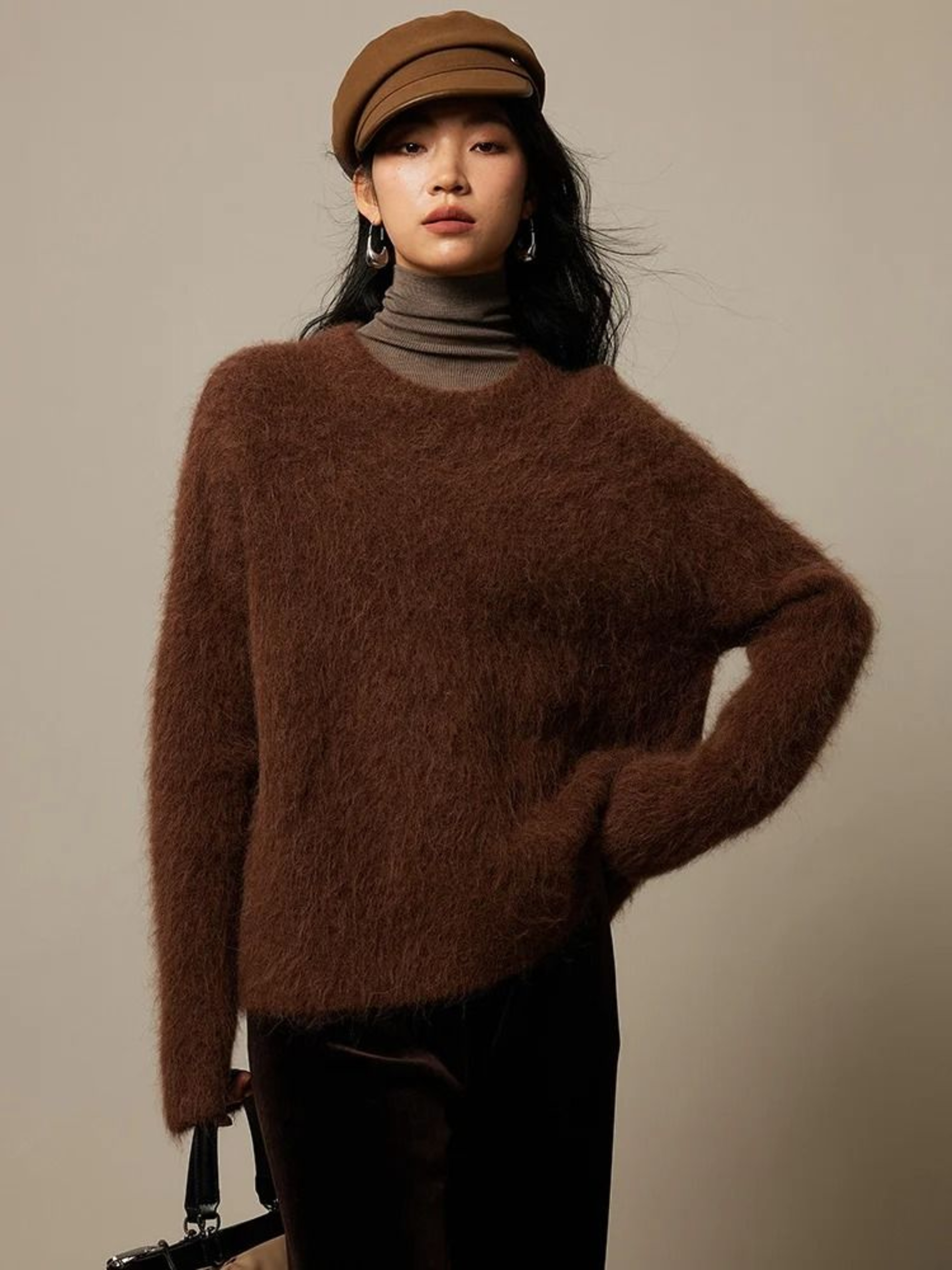 SuyaDream Warm Alpaca Pullover  Loose Dropped Sleeve Luxury Sweater For 2025 FallWinter 4