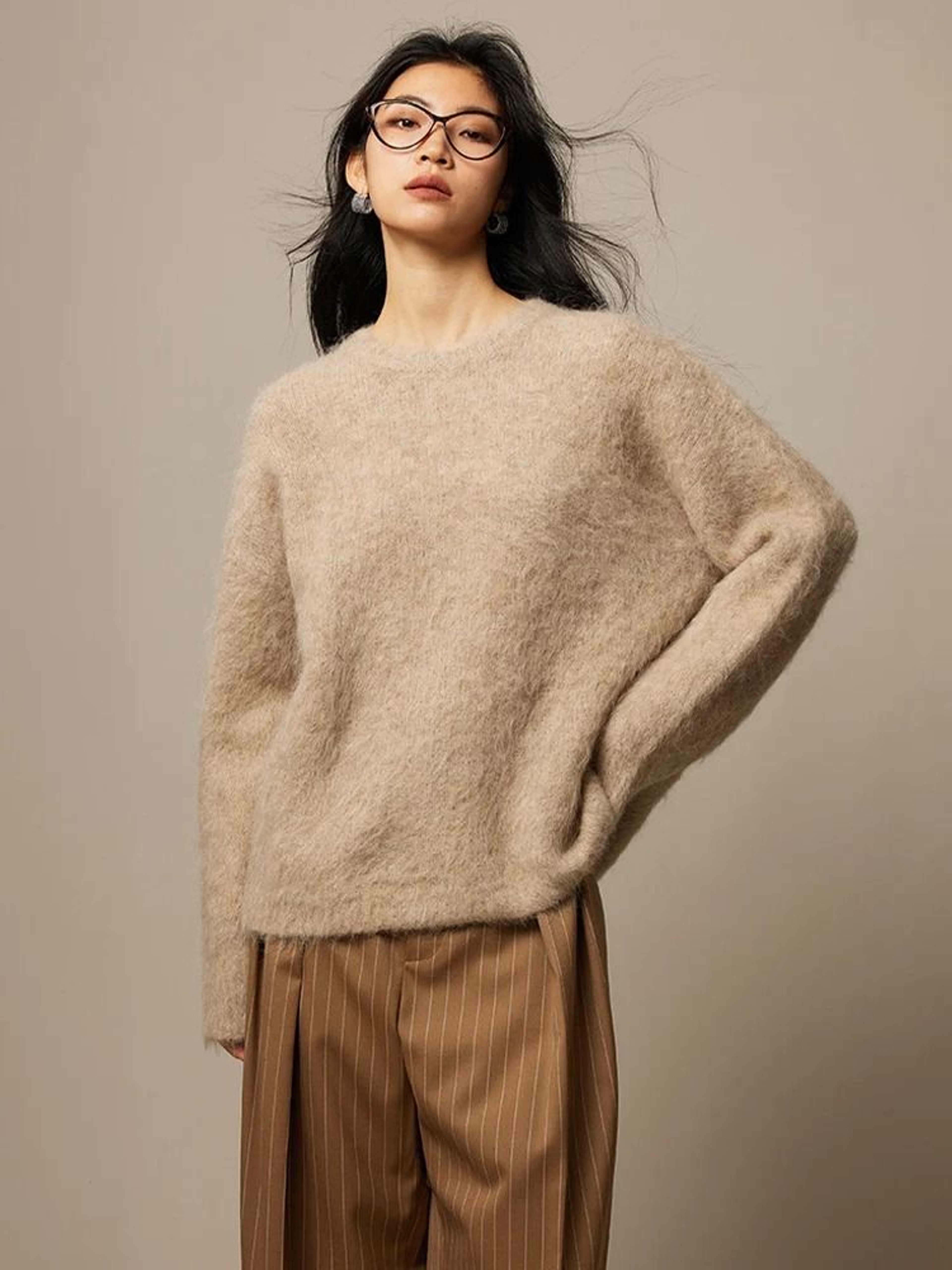 SuyaDream Warm Alpaca Pullover  Loose Dropped Sleeve Luxury Sweater For 2025 FallWinter 5