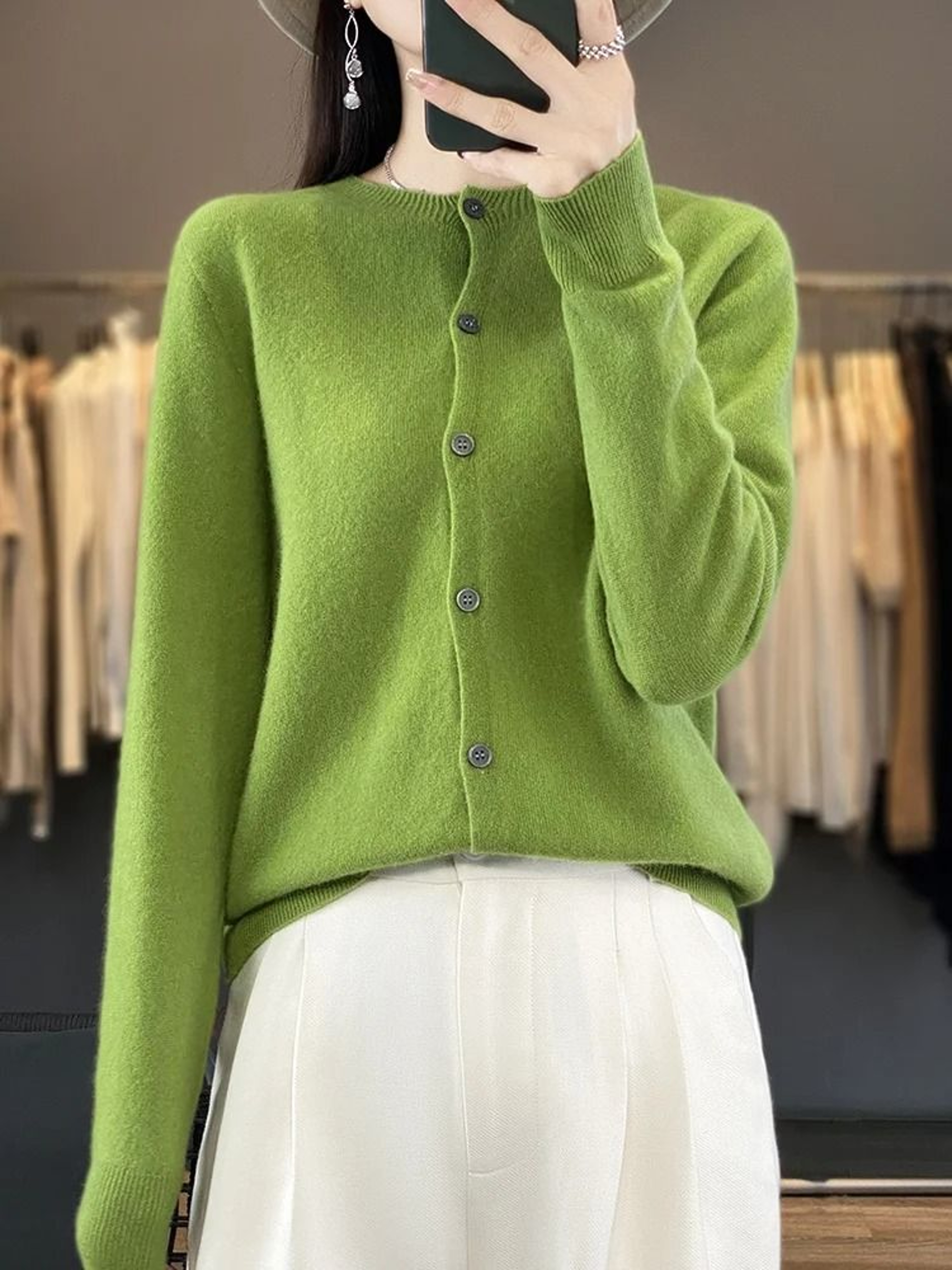 Womens 100 Merino Wool ONeck Cardigan  Premium Buttoned Knitwear For Autumn  Winter 2