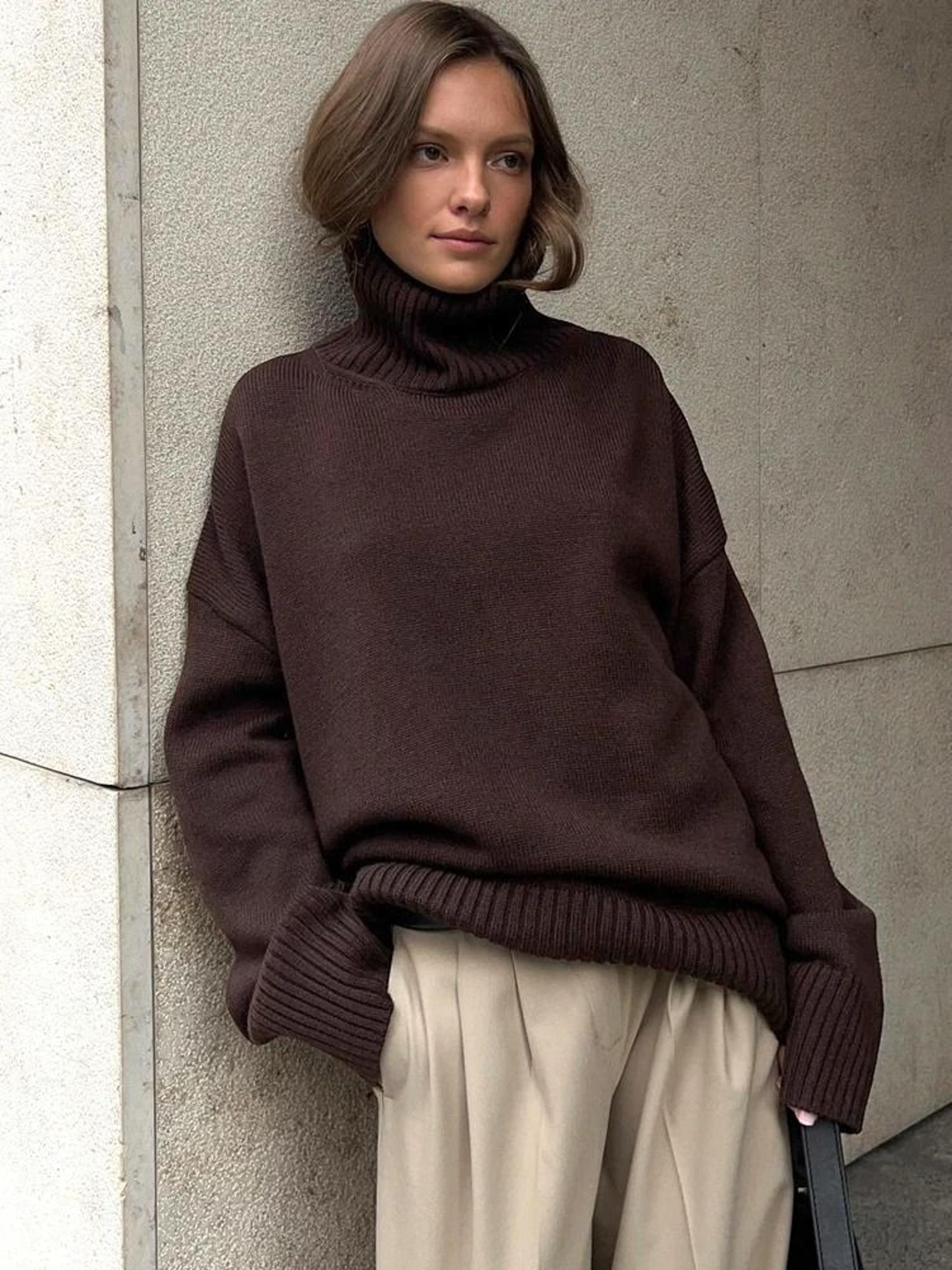 Autumn Oversized HighCollar Knitted Sweater  Vintage Soft Pullover For Winter Warmth 6