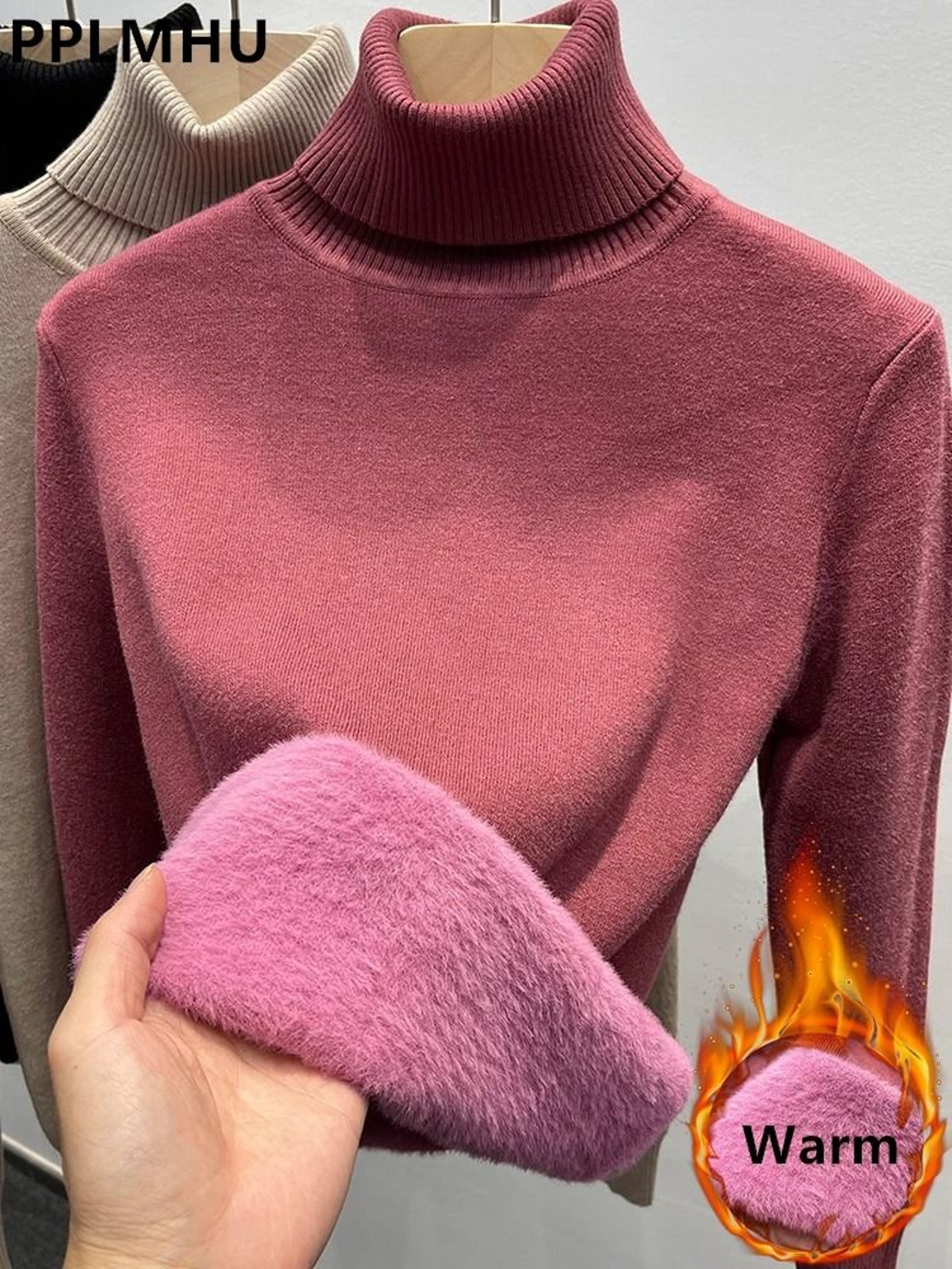 Thicken Velvet Turtleneck Sweater  Korean Fashion Lined Warm Knitted Pullover  Winter Jersey Jumper 1