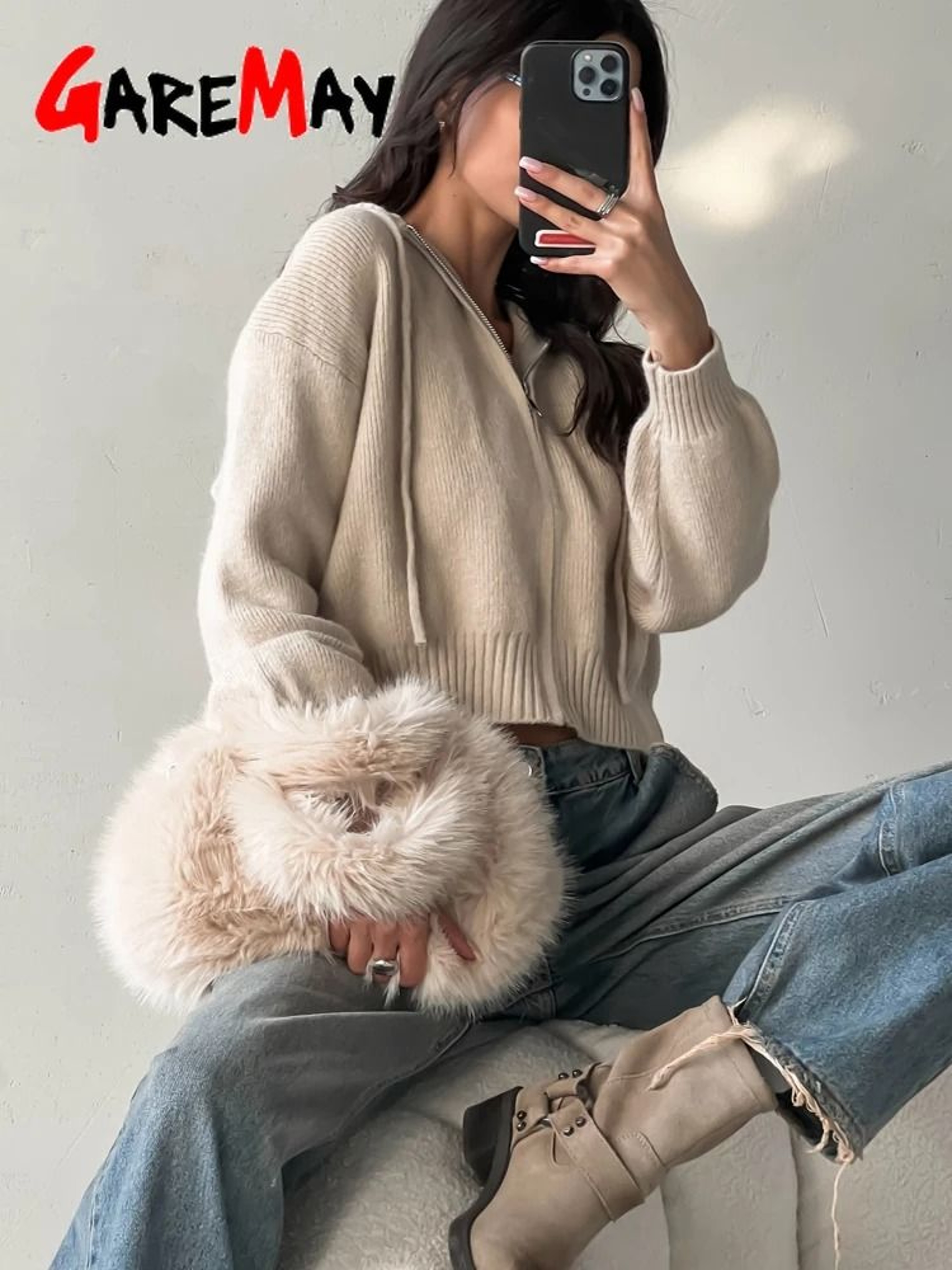 Autumn Hooded Short Cardigan  ZipUp Knitted Winter Sweater For Women 1