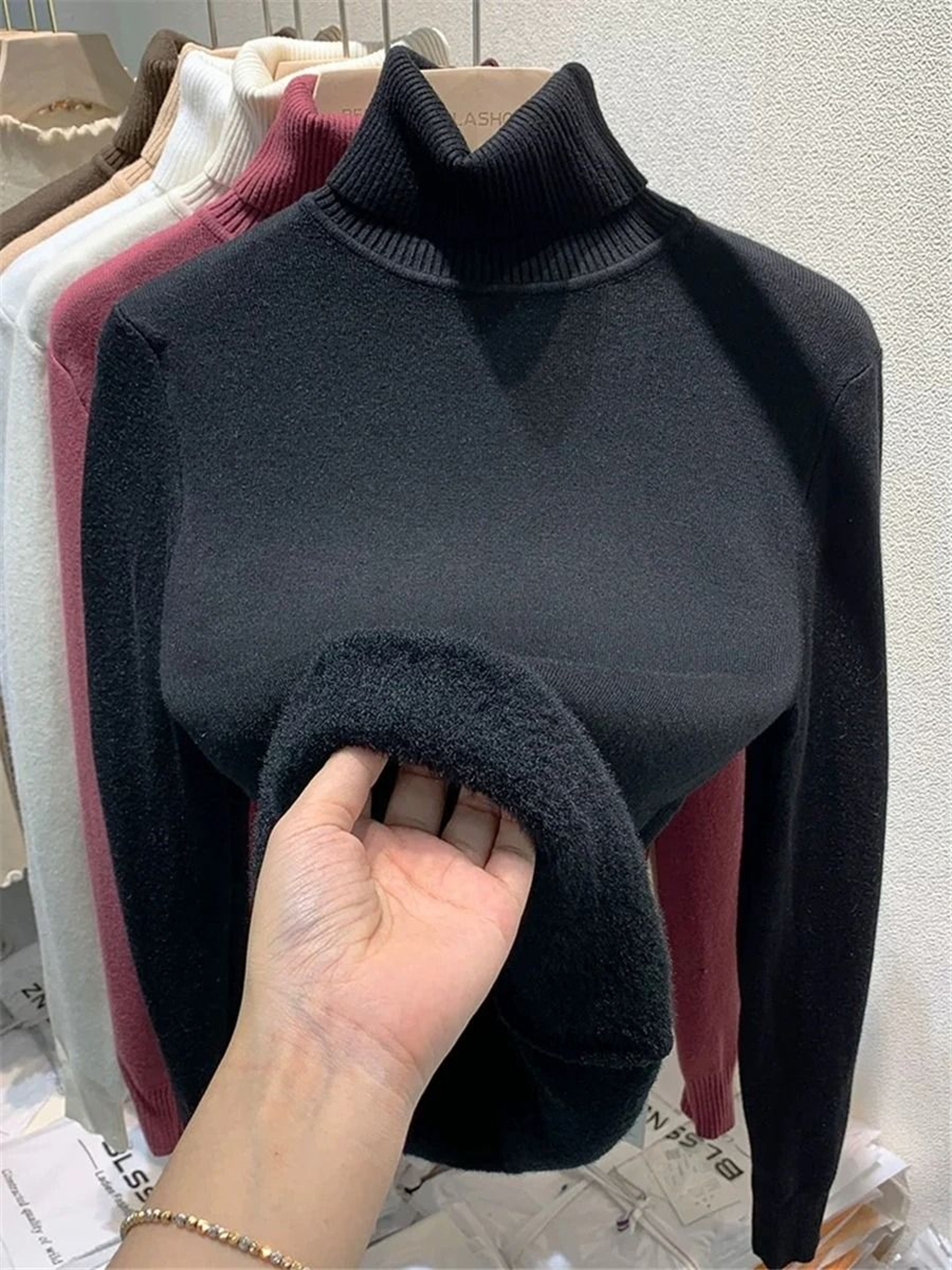 Elegant Thicken VelvetLined Turtleneck Sweater  Slim Knit Pullover  Warm Winter Jumper 8