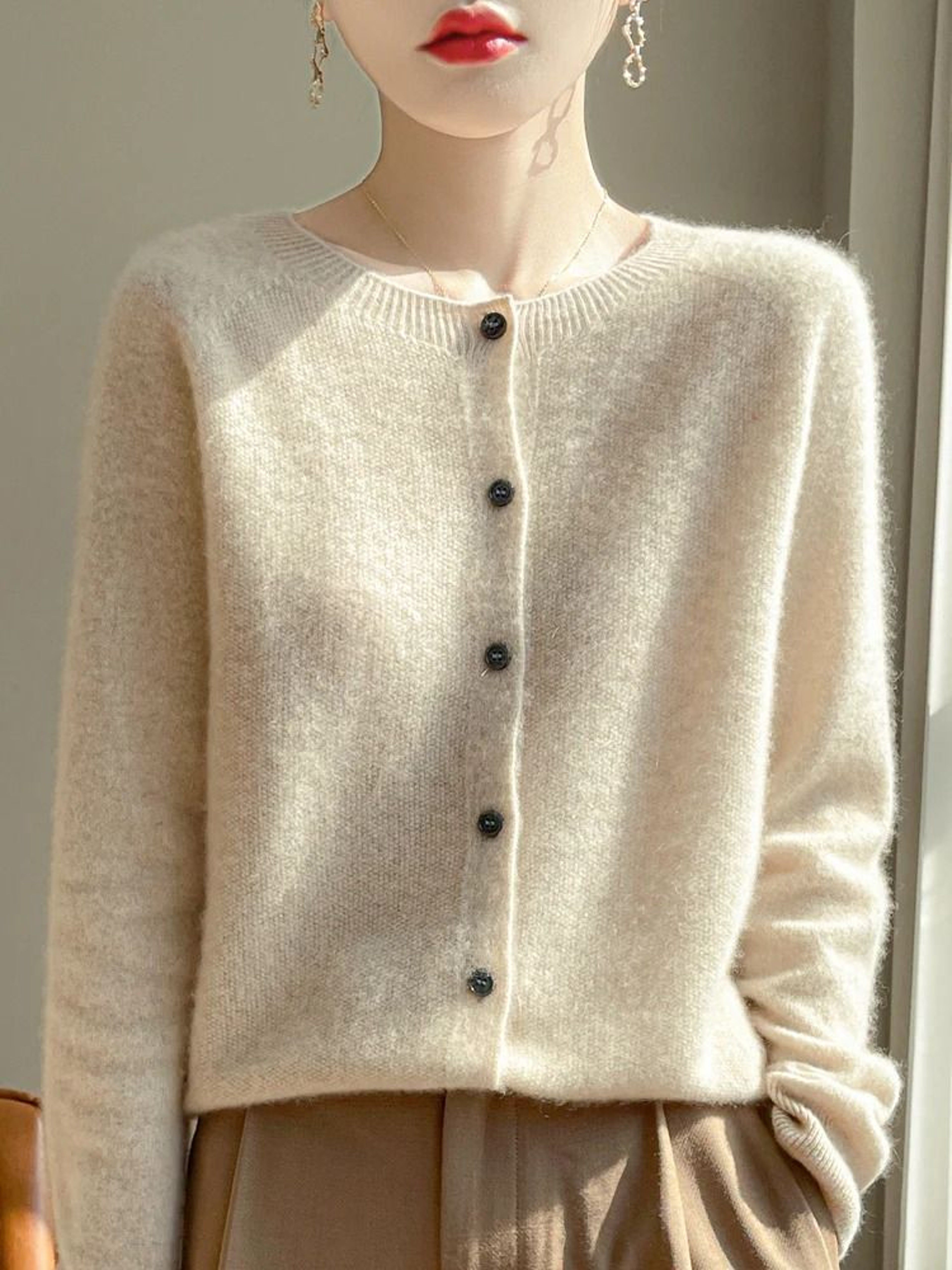 Womens 100 Merino Wool ONeck Cardigan  Soft CashmereTouch OL Buttoned Knitwear 10