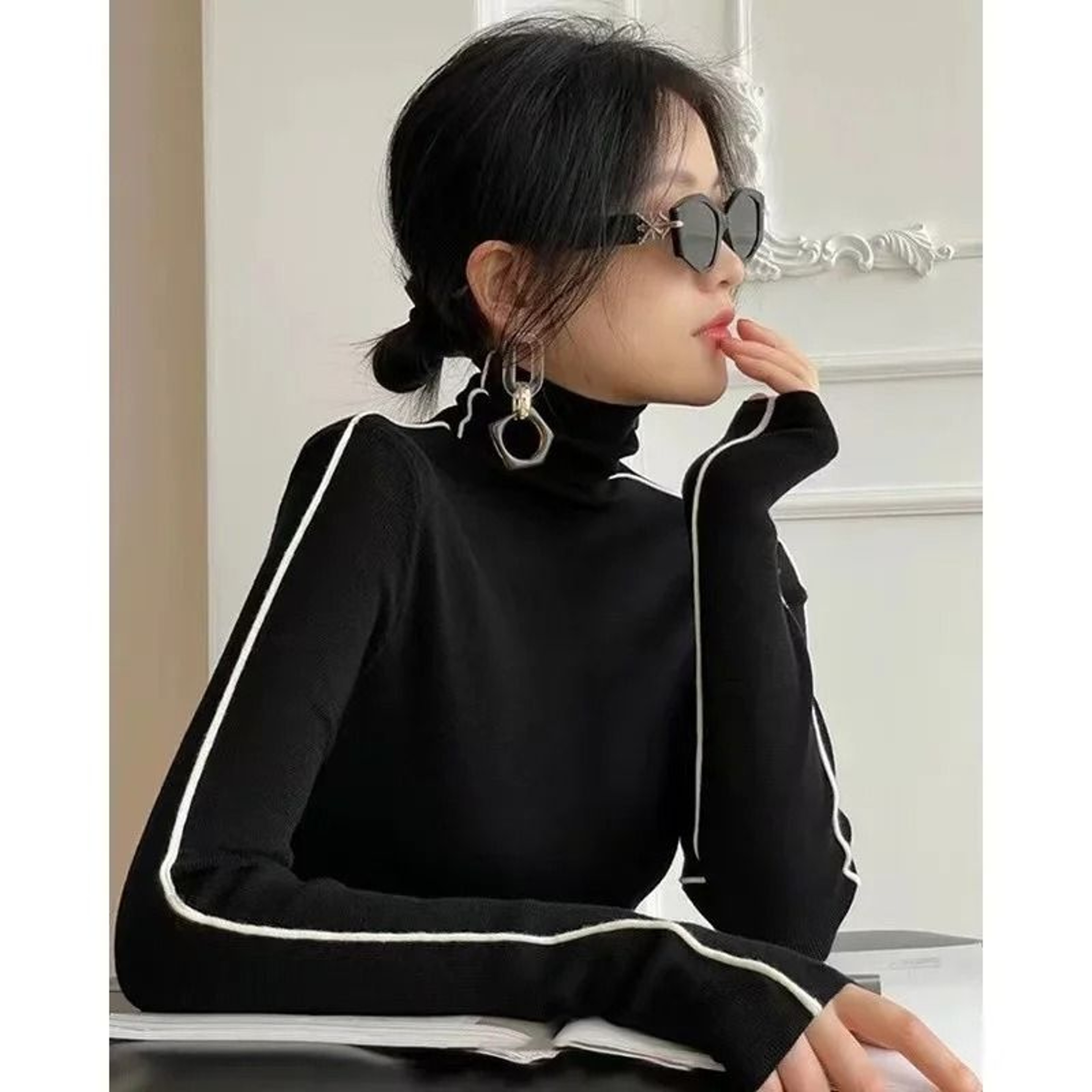 High Neck Knitted Sweater  Trendy AutumnWinter Color Blocking Slim Fit Pullover For Women 7