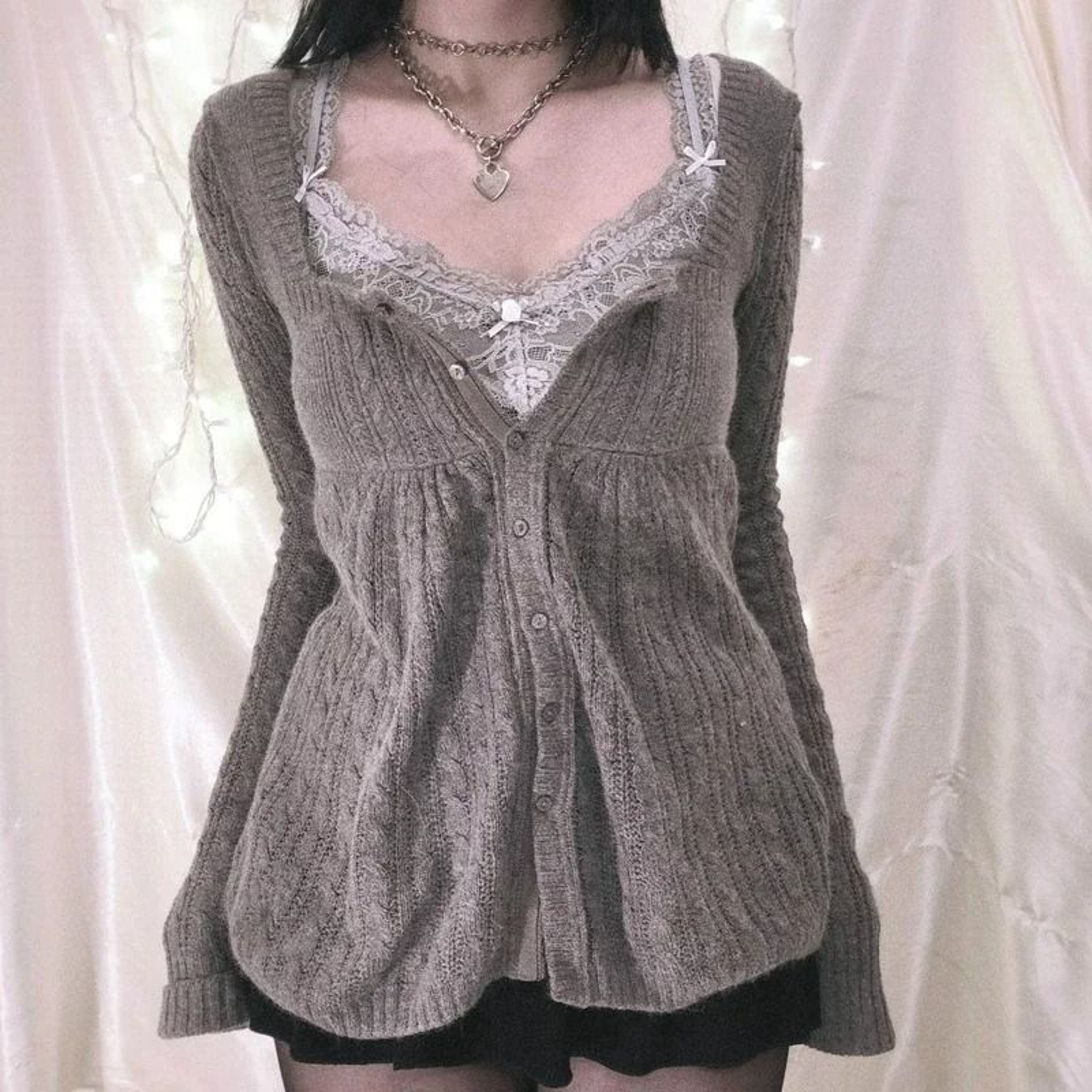 2000s Vintage Long Sleeve Babydoll Knitted Sweater  Cottage Milkmaid Y2K Aesthetic Pullover 10