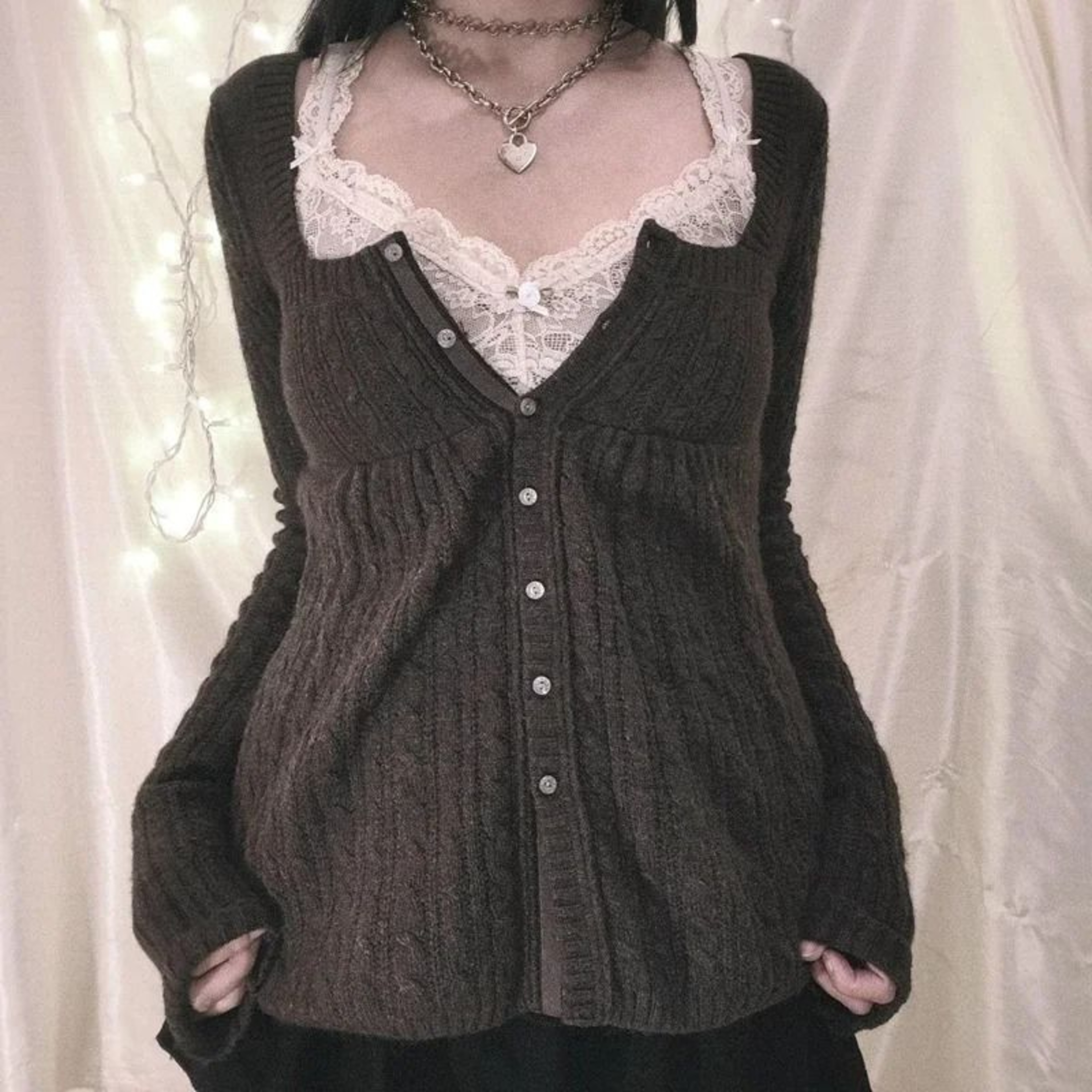 2000s Vintage Long Sleeve Babydoll Knitted Sweater  Cottage Milkmaid Y2K Aesthetic Pullover 12