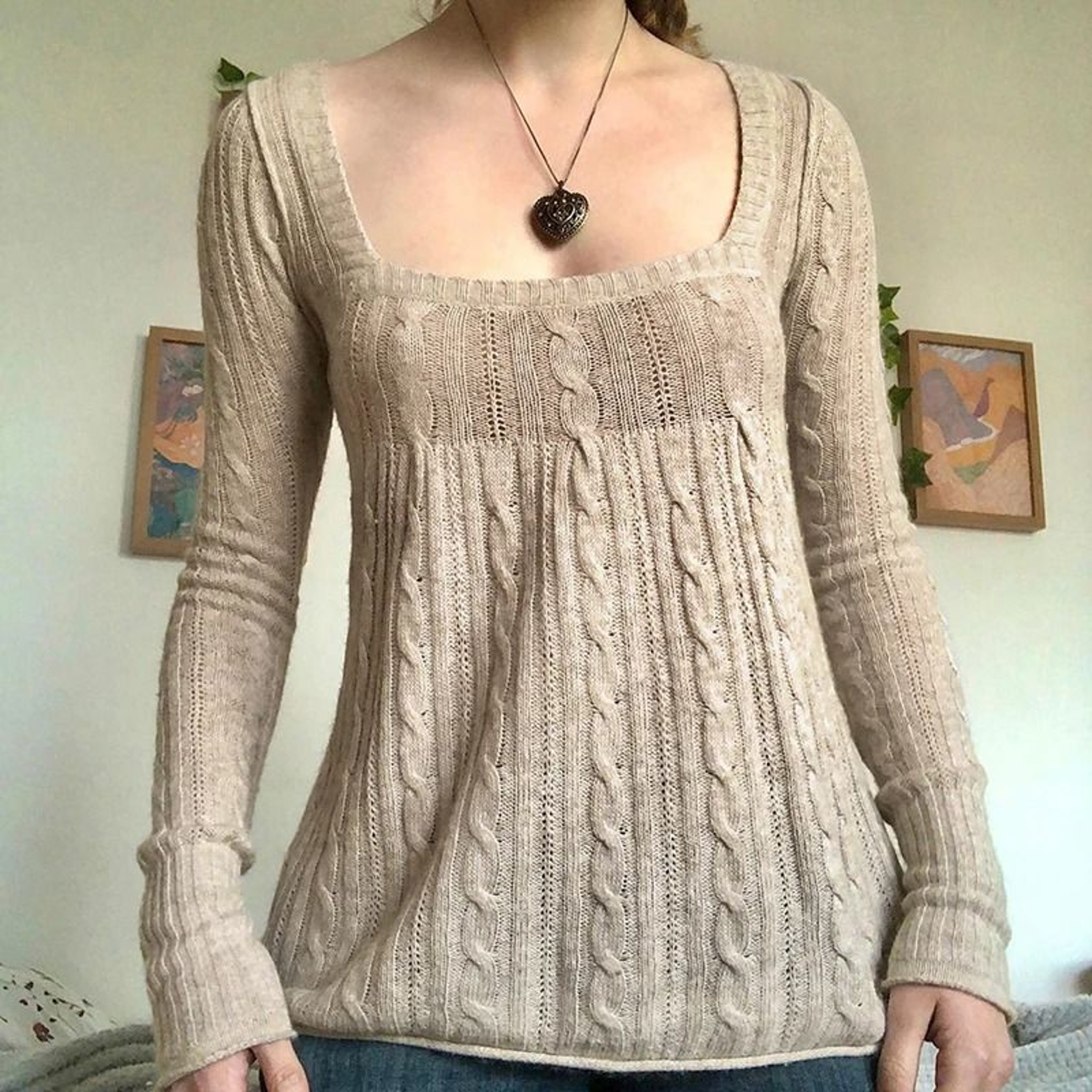 2000s Vintage Long Sleeve Babydoll Knitted Sweater  Cottage Milkmaid Y2K Aesthetic Pullover 13