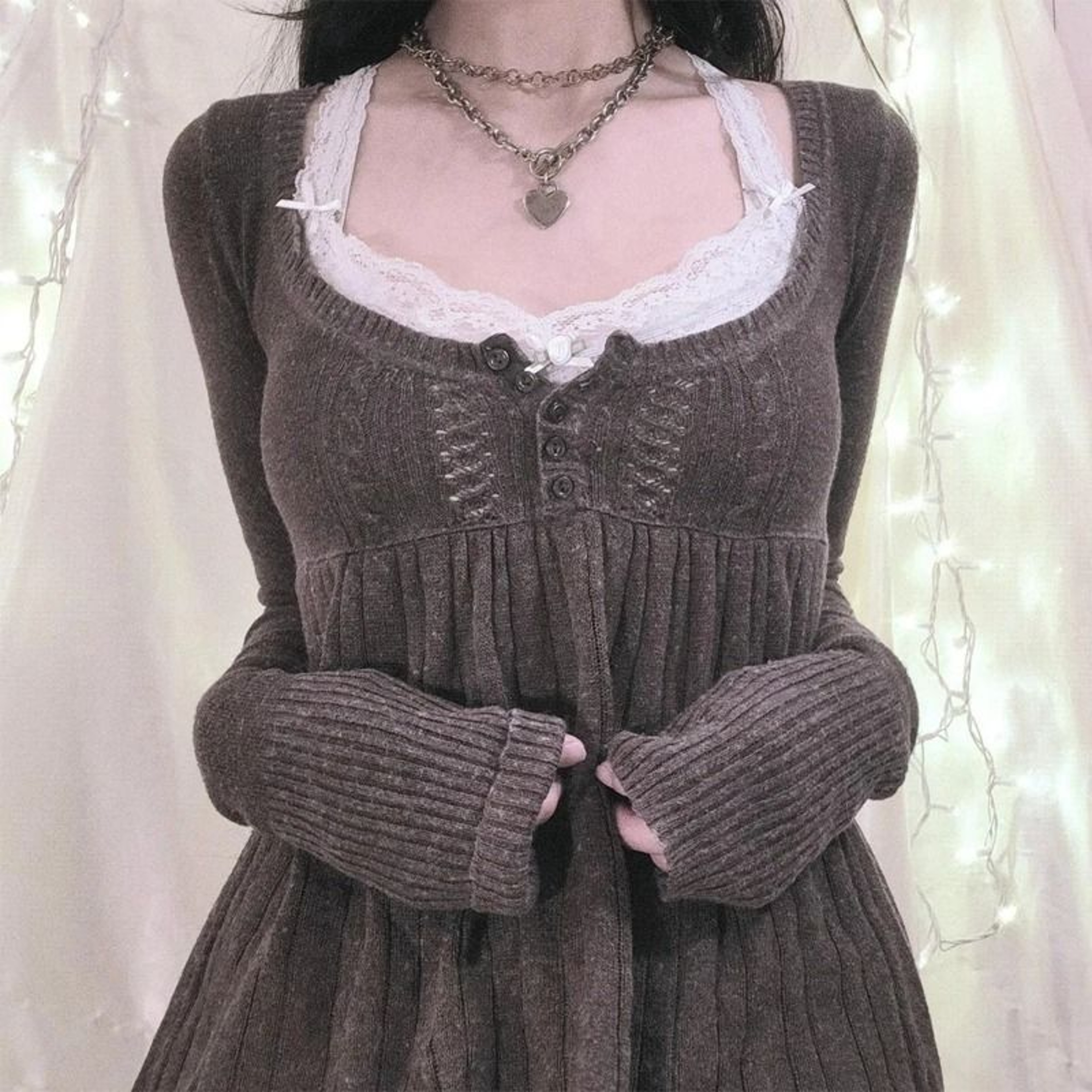 2000s Vintage Long Sleeve Babydoll Knitted Sweater  Cottage Milkmaid Y2K Aesthetic Pullover 5