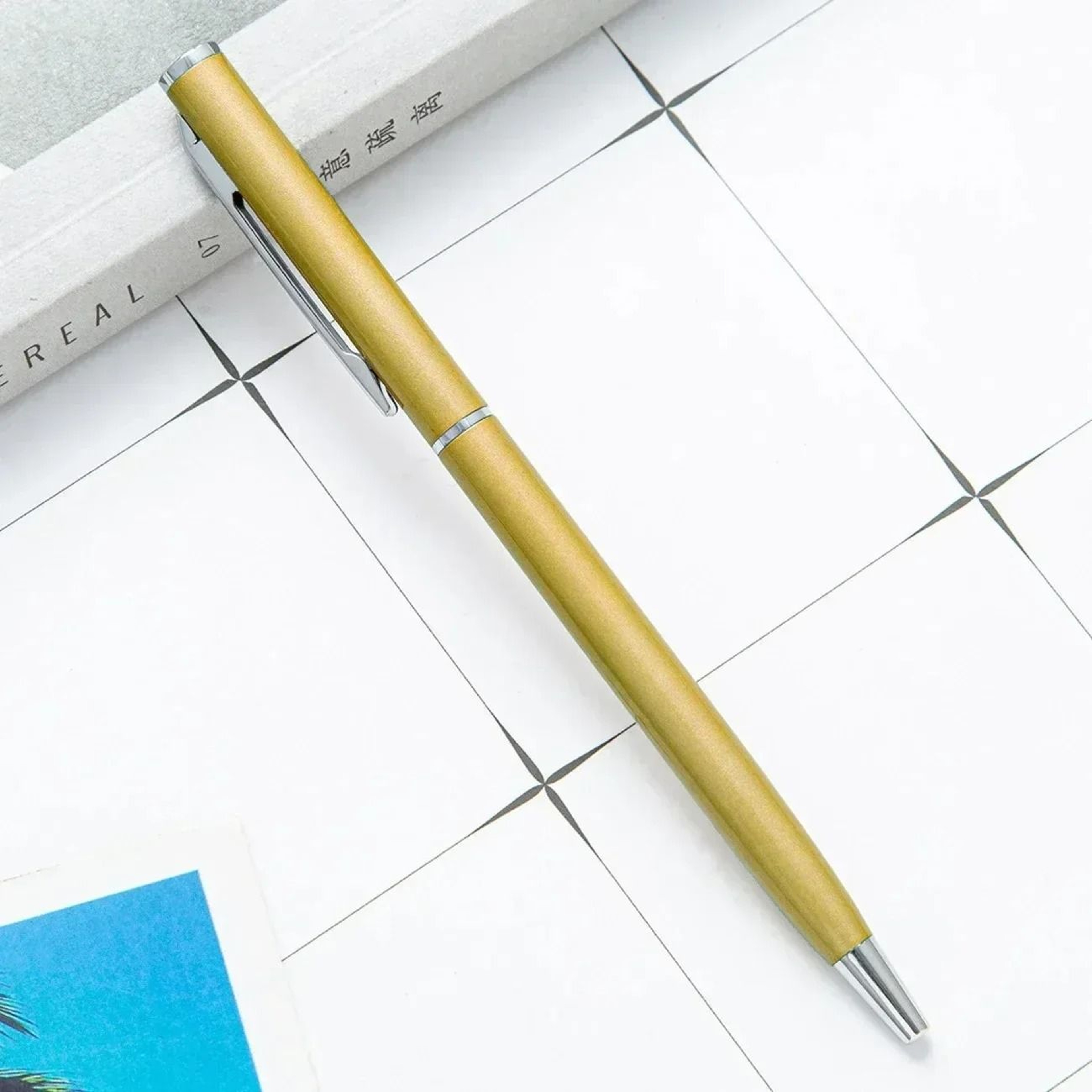 New Slim Rose Gold Metal Ballpoint Pens  Custom Engraved Logo  Executive Advertising Gift Set 10