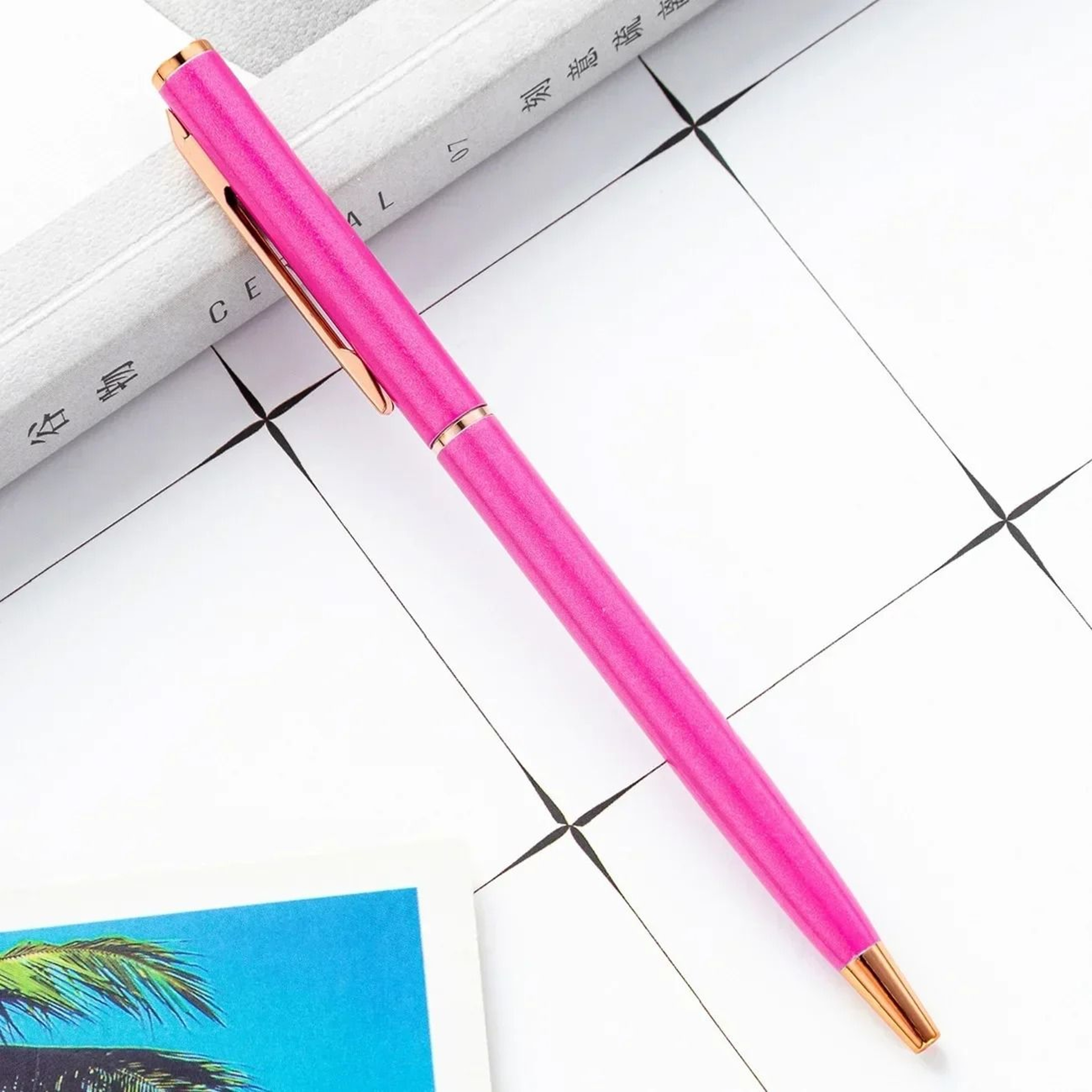 New Slim Rose Gold Metal Ballpoint Pens  Custom Engraved Logo  Executive Advertising Gift Set 25