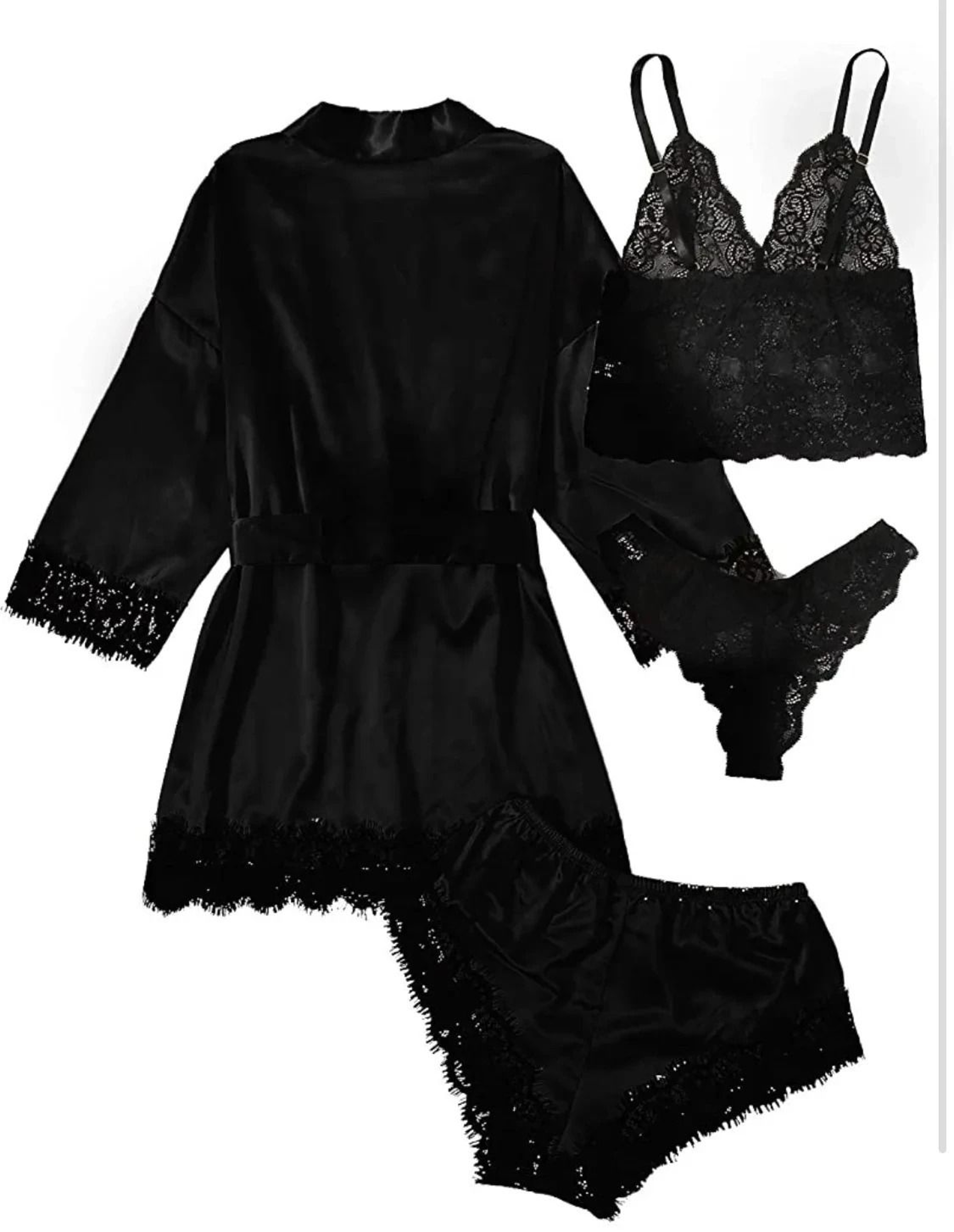 Womens Fashion Print Satin Pajama Set  Sexy Lace Trim Faux Silk Gown  SkinFriendly Loungewear 4