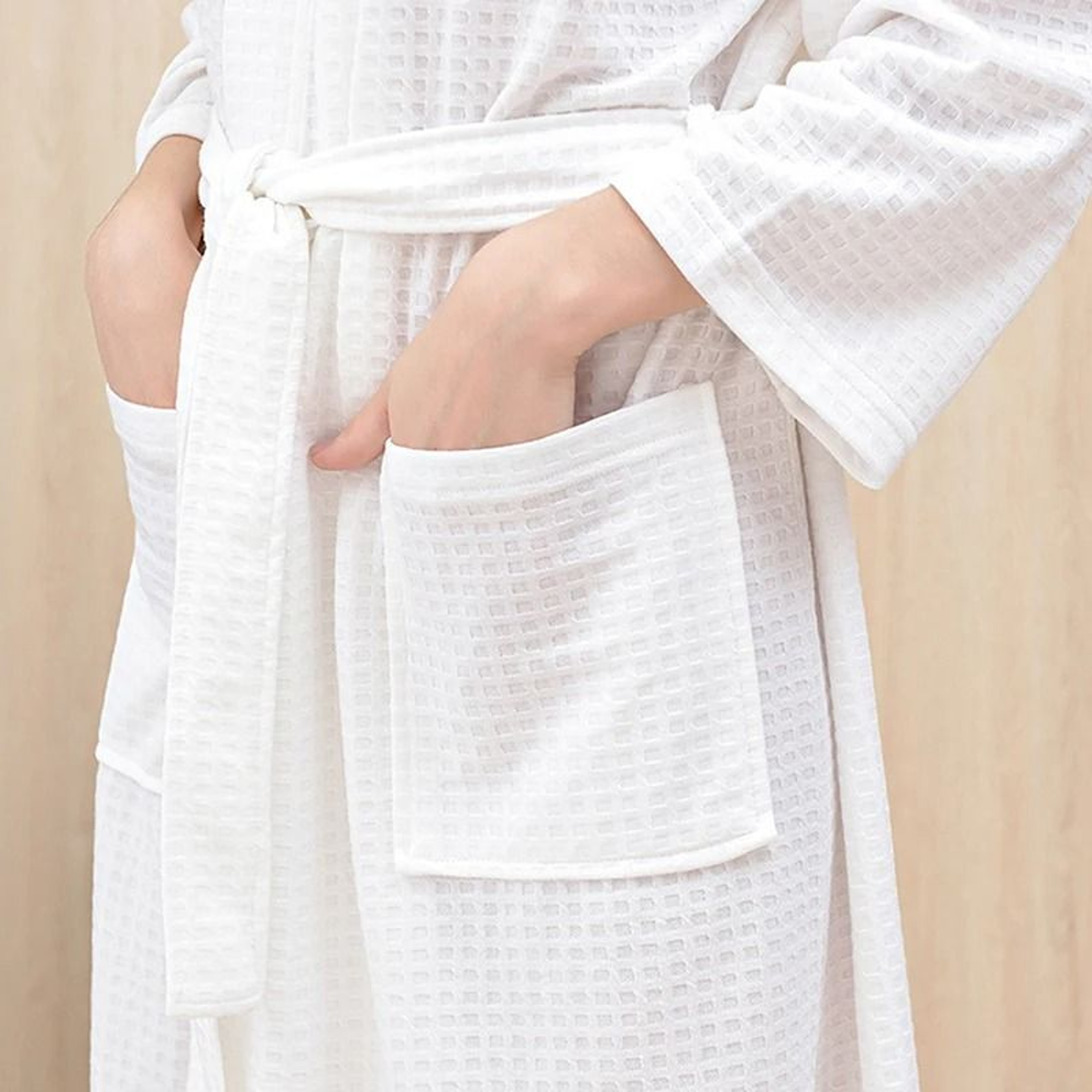 Unisex Waffle Knit Bathrobe  Breathable Summer Thin Robe  Plaid Dressing Gown For Men And Women 9