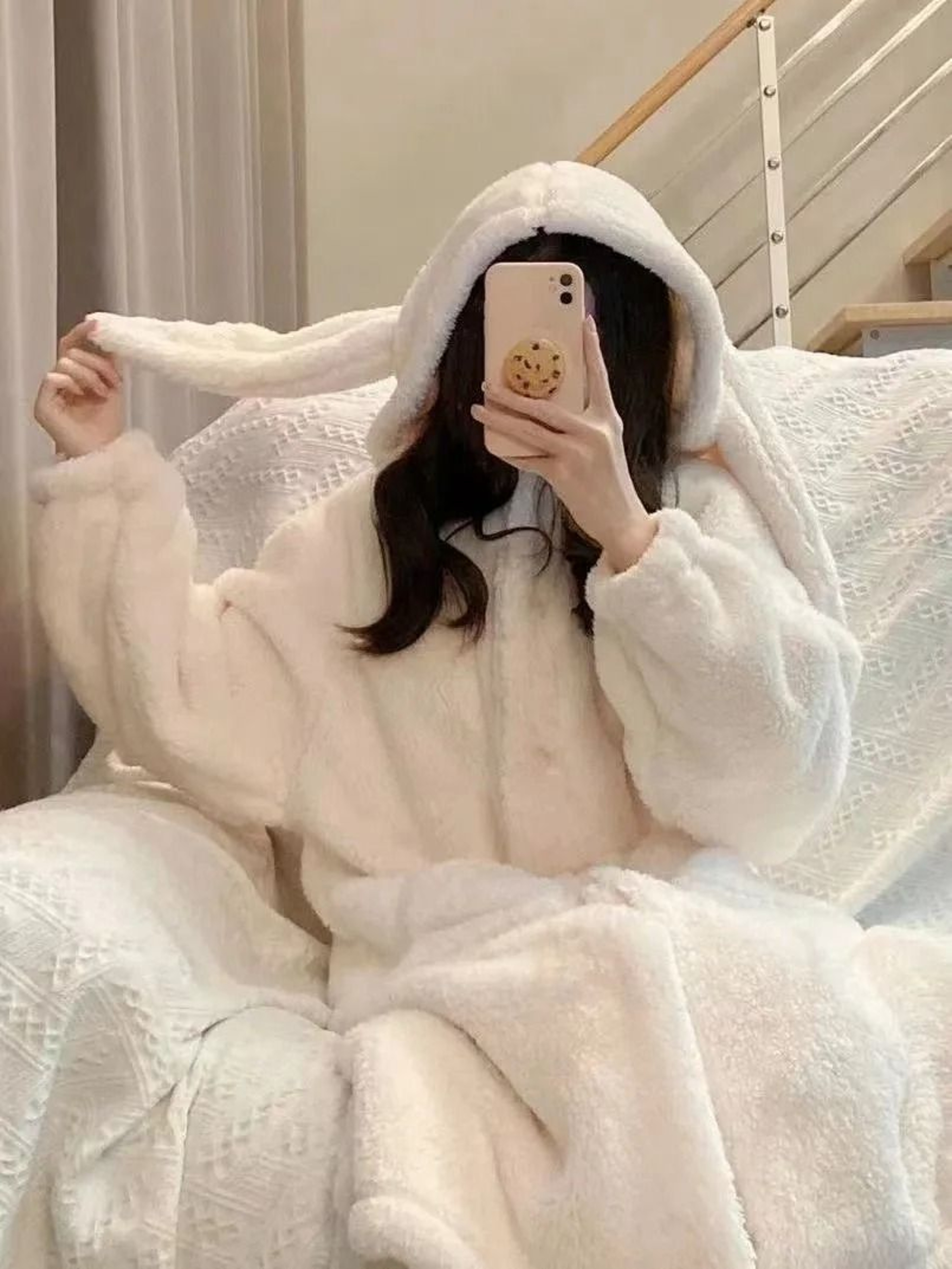 Autumn And Winter Ladies Warm Rabbit Ear Pajamas  Cartoon New Robe  Ins Girls Student Homewear 5