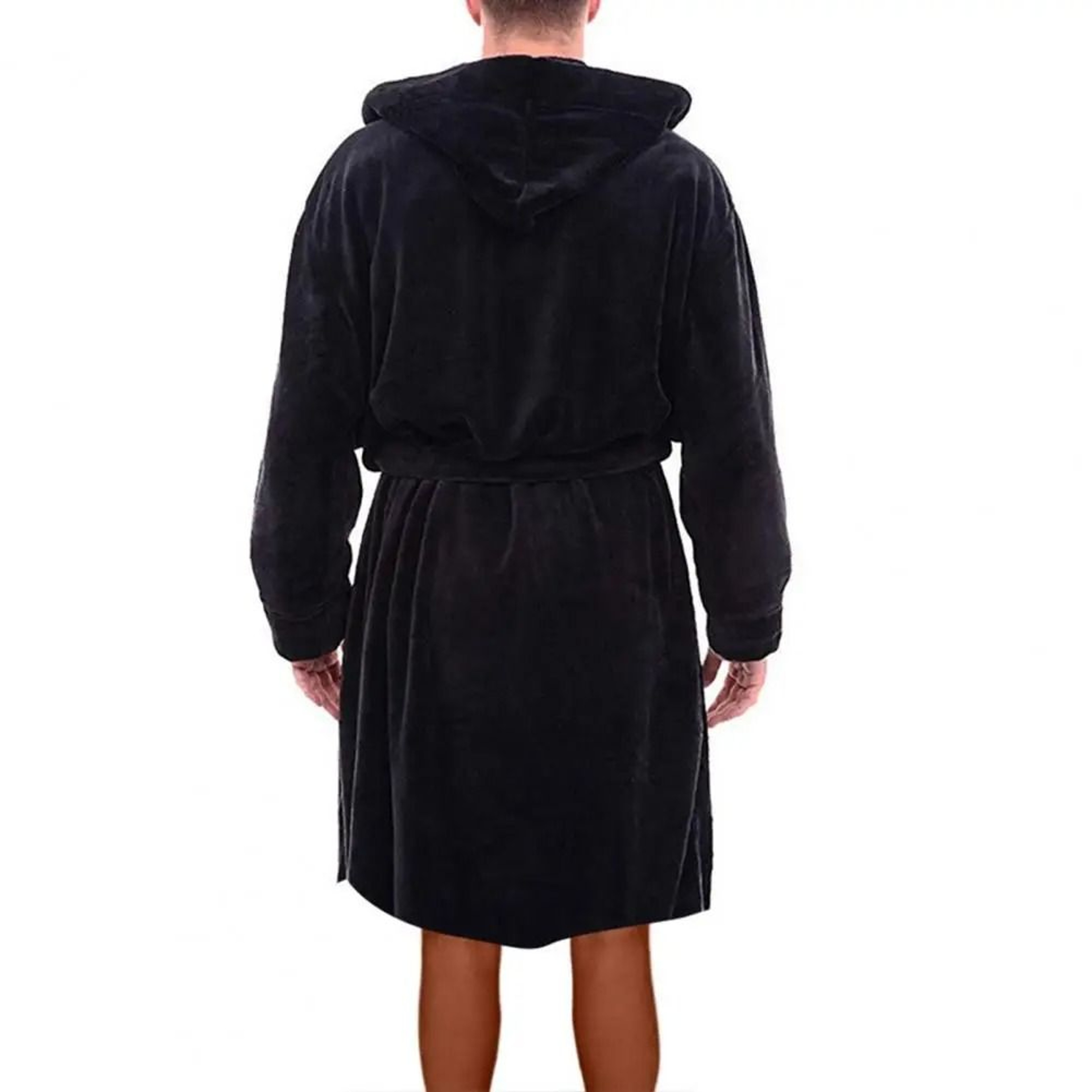 Mens Winter Warm Hooded Fleece Bathrobe  Long Sleeve Thermal Home Gown  Solid Color Sleepwear 2