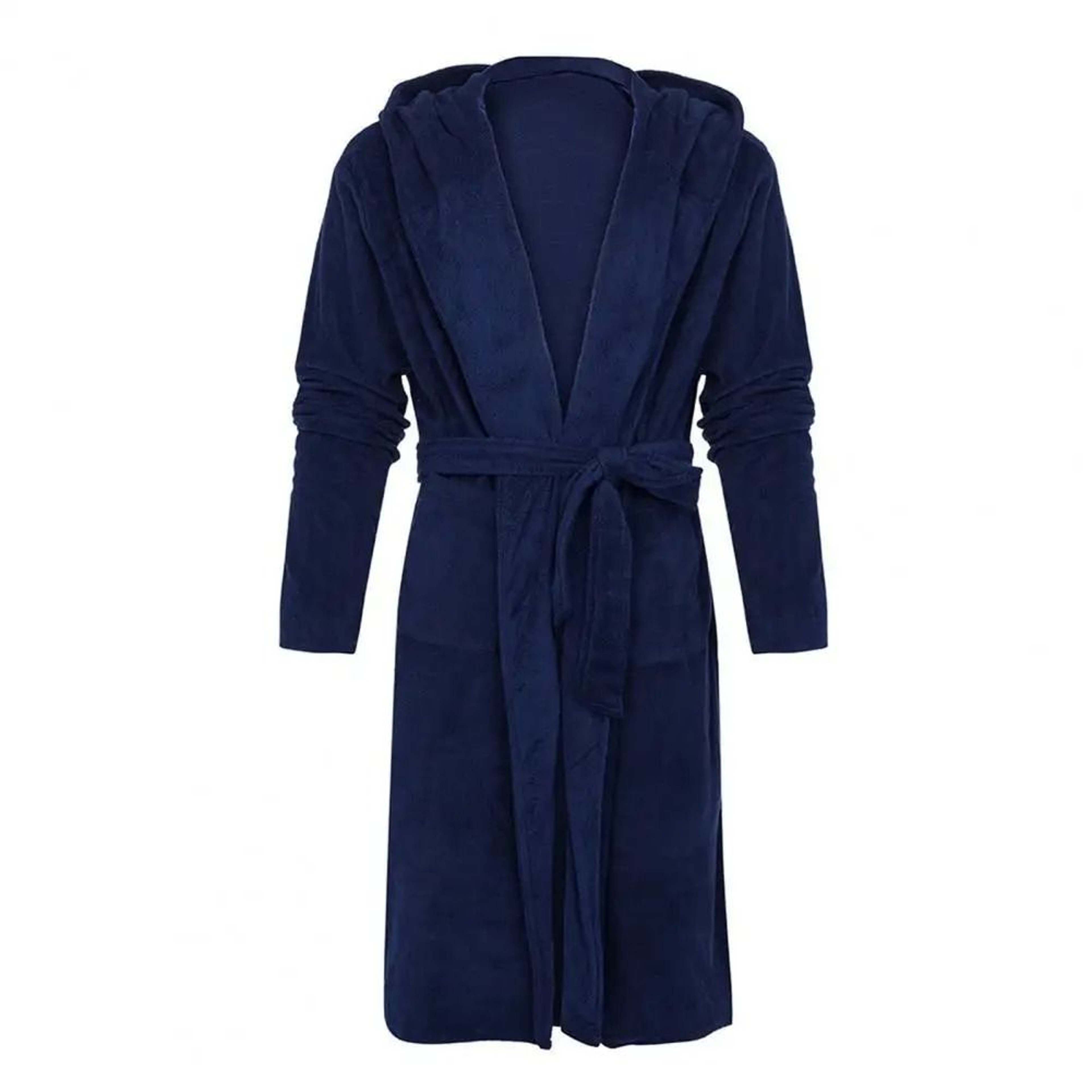 Mens Winter Warm Hooded Fleece Bathrobe  Long Sleeve Thermal Home Gown  Solid Color Sleepwear 4