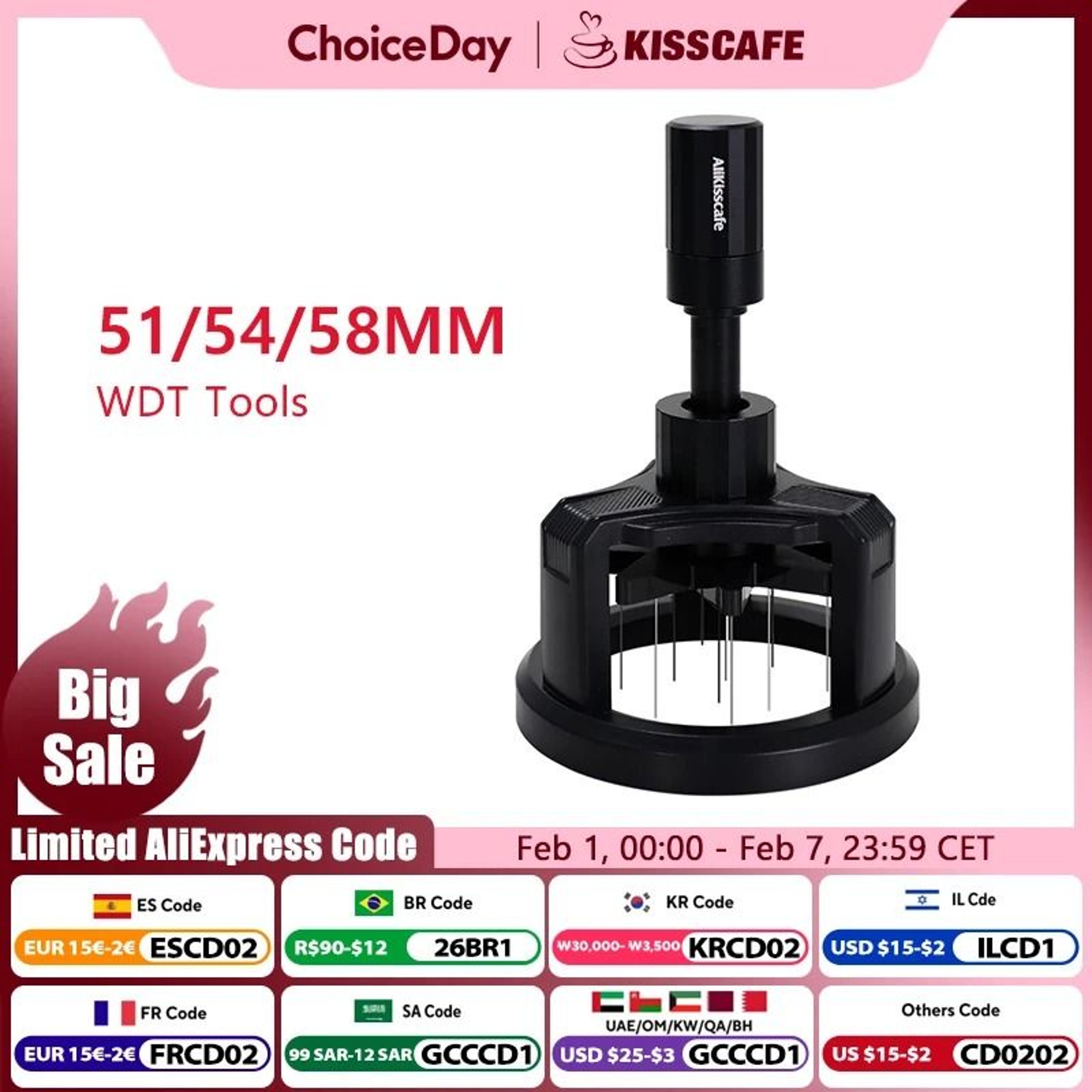 ALIKISSCAFE Adjustable WDT Tool  Professional Espresso Needle Distributor For 515458mm Portafilters 0