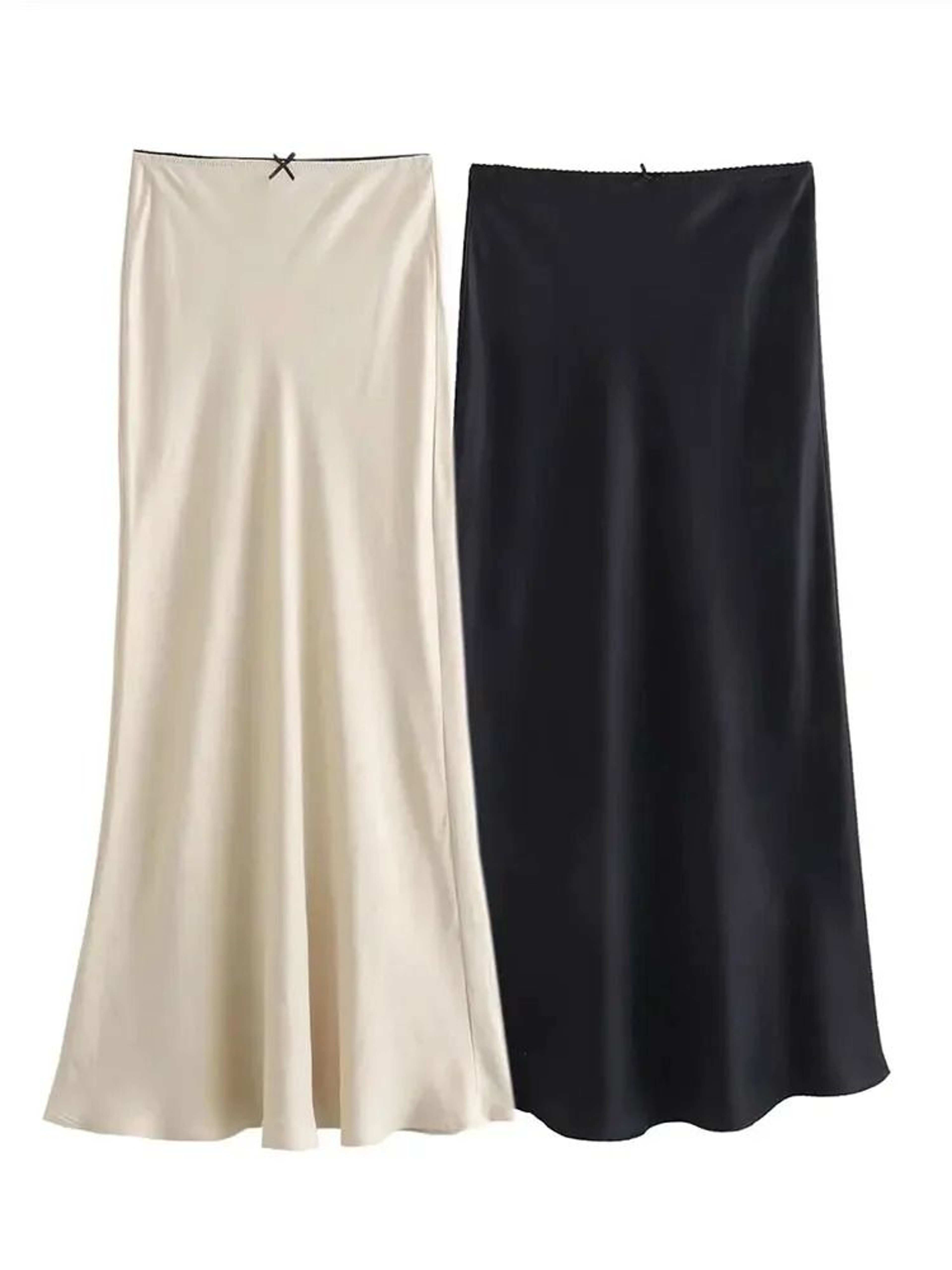 Mooyufon Vintage Satin HighWaist Long Skirt  Spring 2024 Chic Bow Decoration HLine Skirt 0