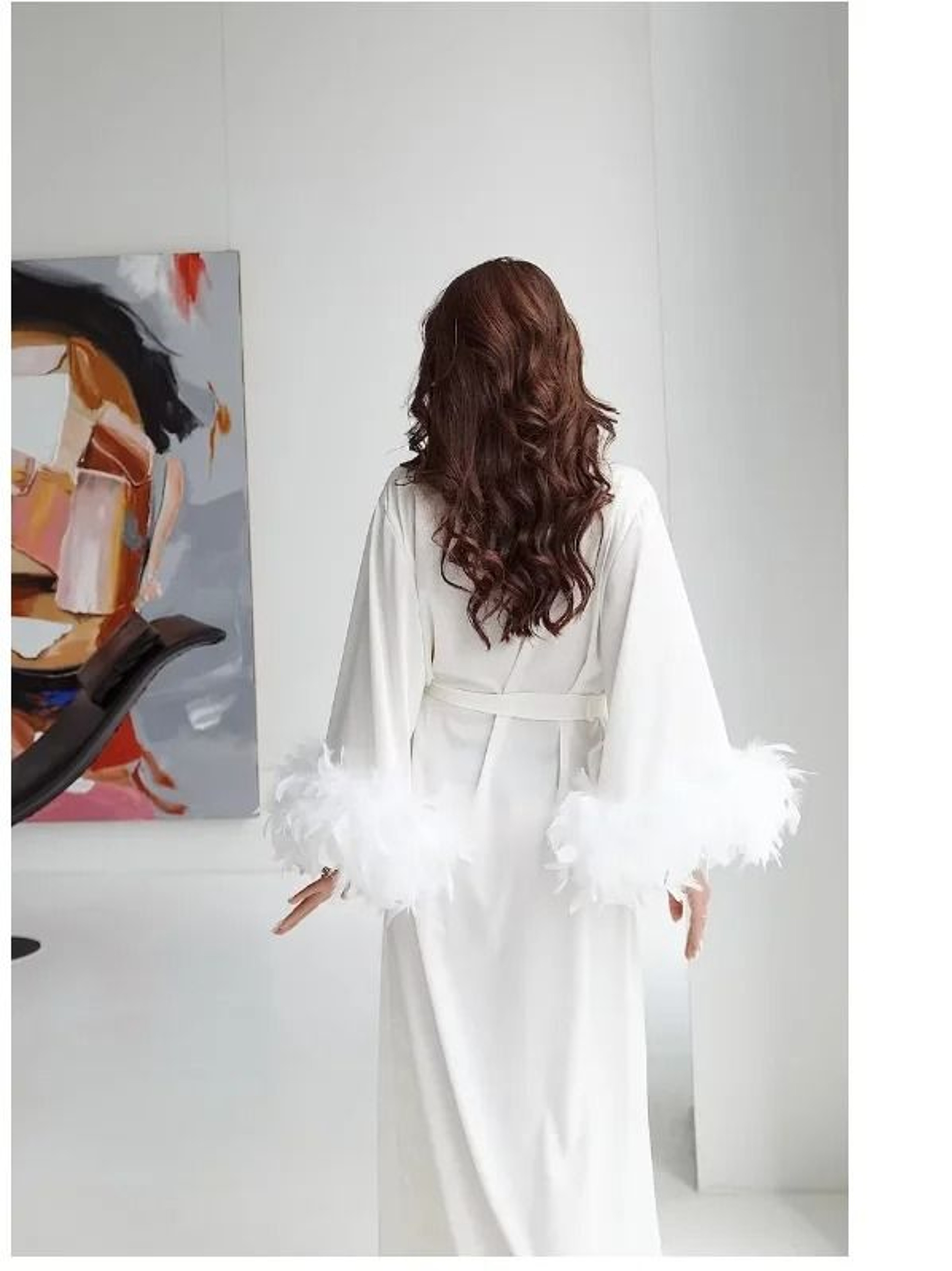 Luxurious FeatherTrimmed Silk Boudoir Robe  Professional Satin Wedding Kimono For Brides 1