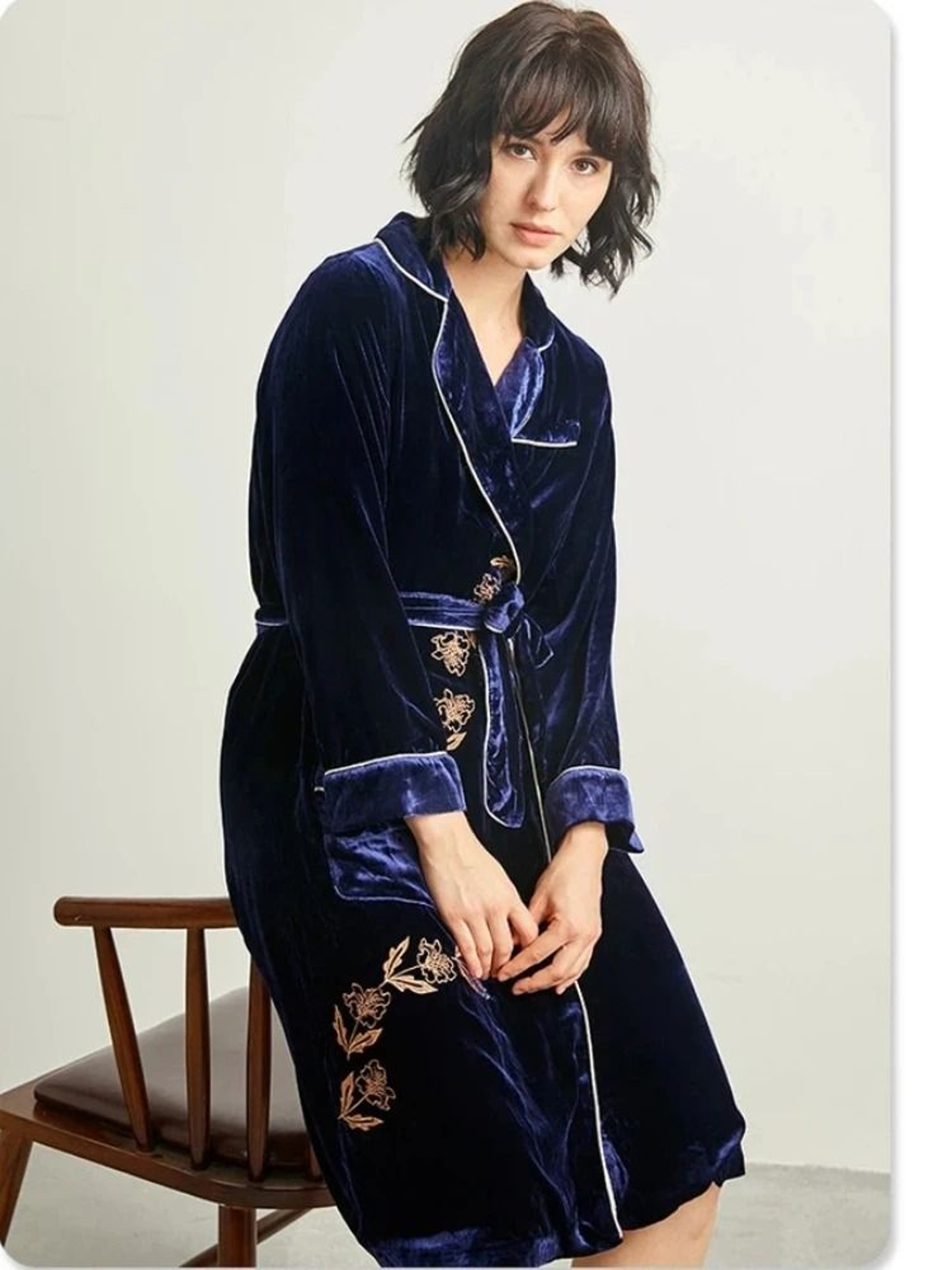 Luxury 19 Momme Heavyweight Silk Long Robe  100 Mulberry Silk Velvet Winter Bathrobe 7