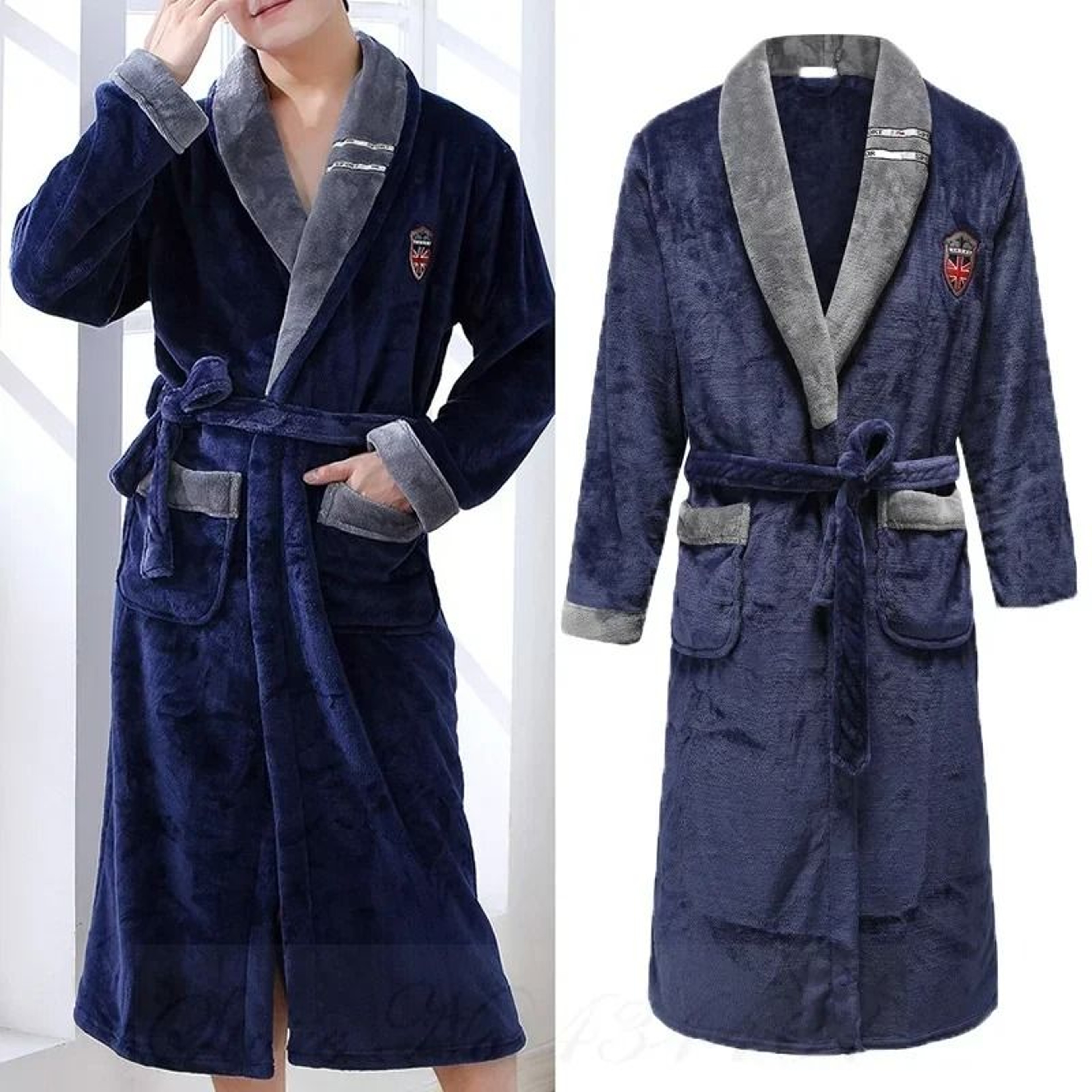 Mens Plus Size Thick Flannel Robe  Professional Coral Fleece Kimono  Winter Sleepwear Gown 1