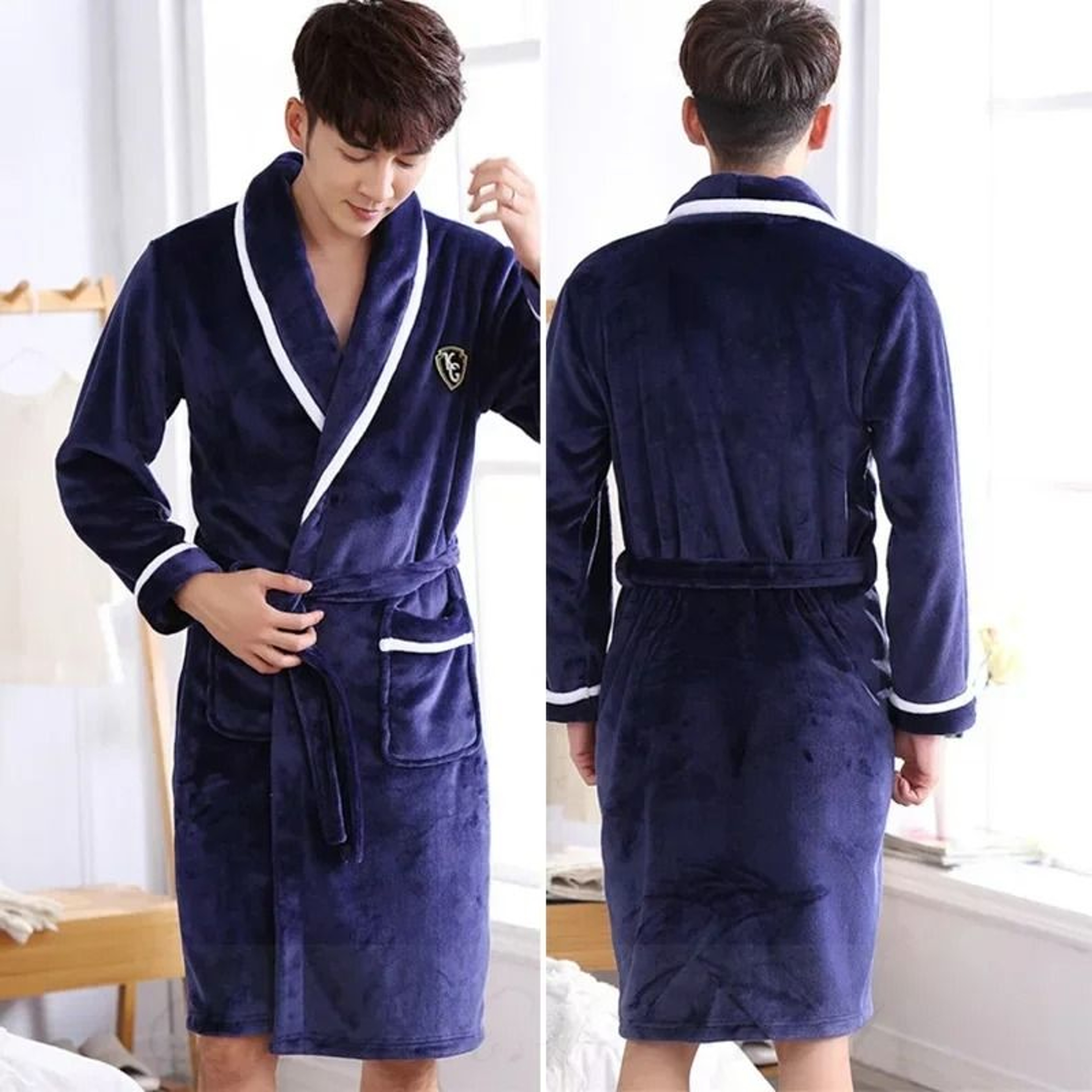 Mens Plus Size Thick Flannel Robe  Professional Coral Fleece Kimono  Winter Sleepwear Gown 4