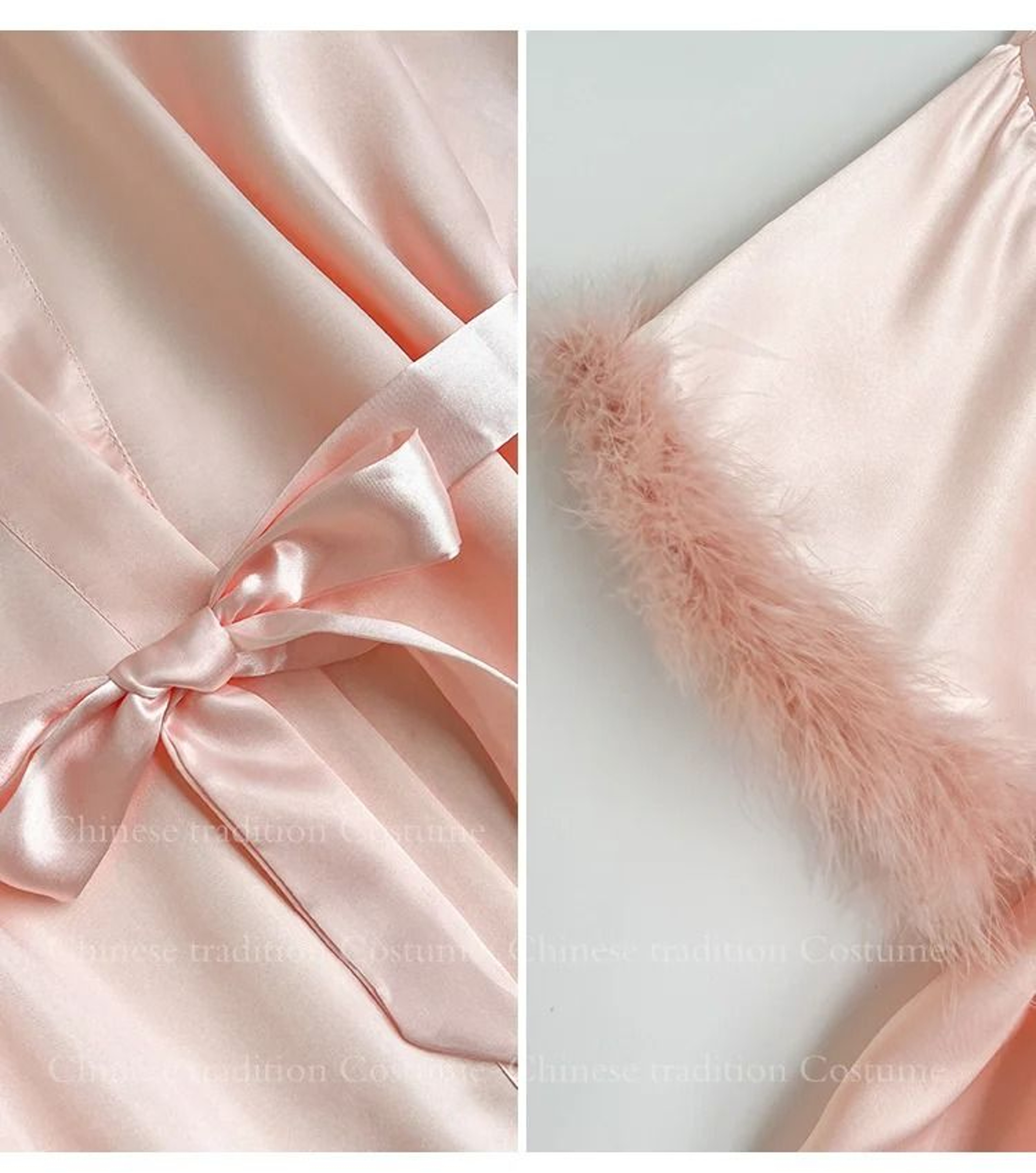 Luxurious White Bridal Feather Robe  Professional Satin Wedding Kimono  Sexy Bridesmaid Peignoir 4