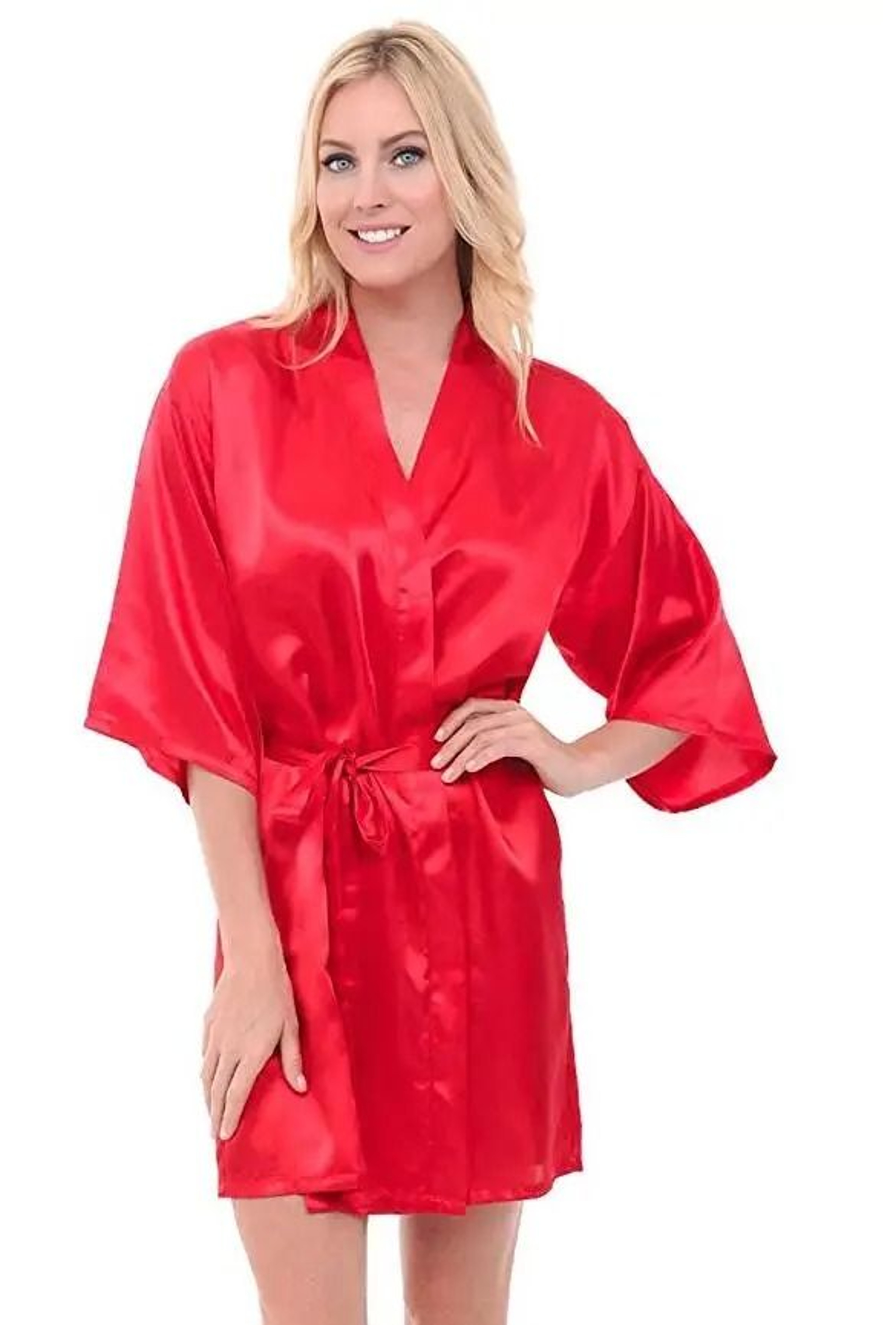 Solid Silk Satin Short Kimono Robe  Professional Bridal Party Peignoir  Sexy Fashion Bathrobe 24