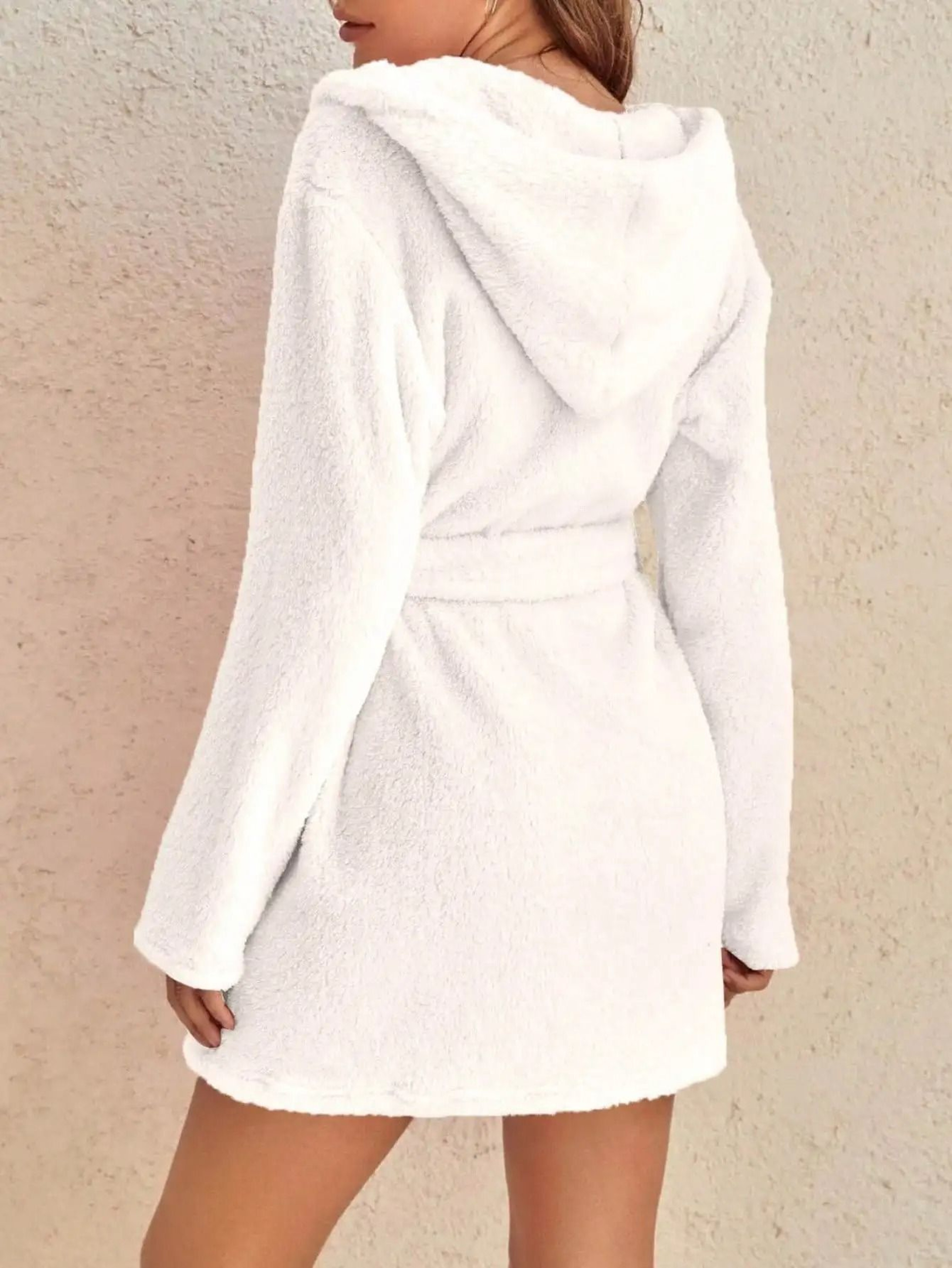 Solid Color Hooded Fleece Robe  Professional Warm Autumn  Winter Home Loungewear 1