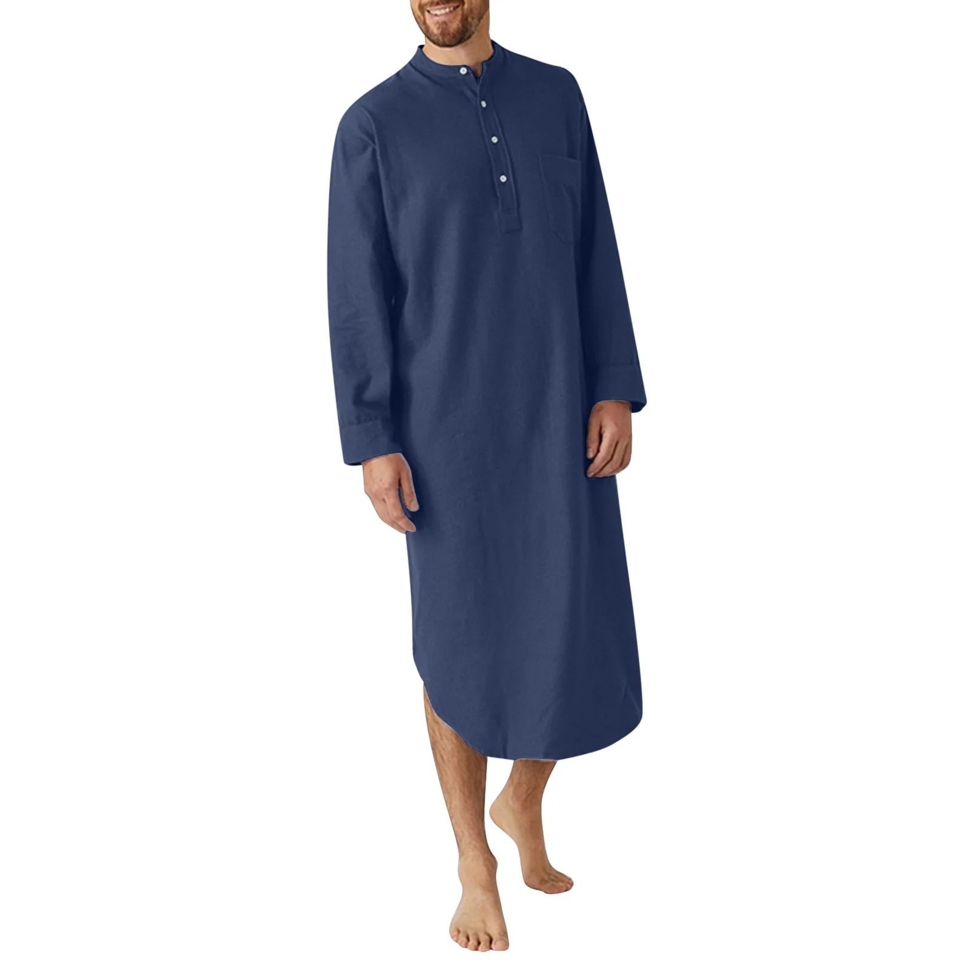 Mens ButtonDown Stand Collar Robe  Professional Long Sleeve Nightgown  Fashionable Loose Home Wear 2