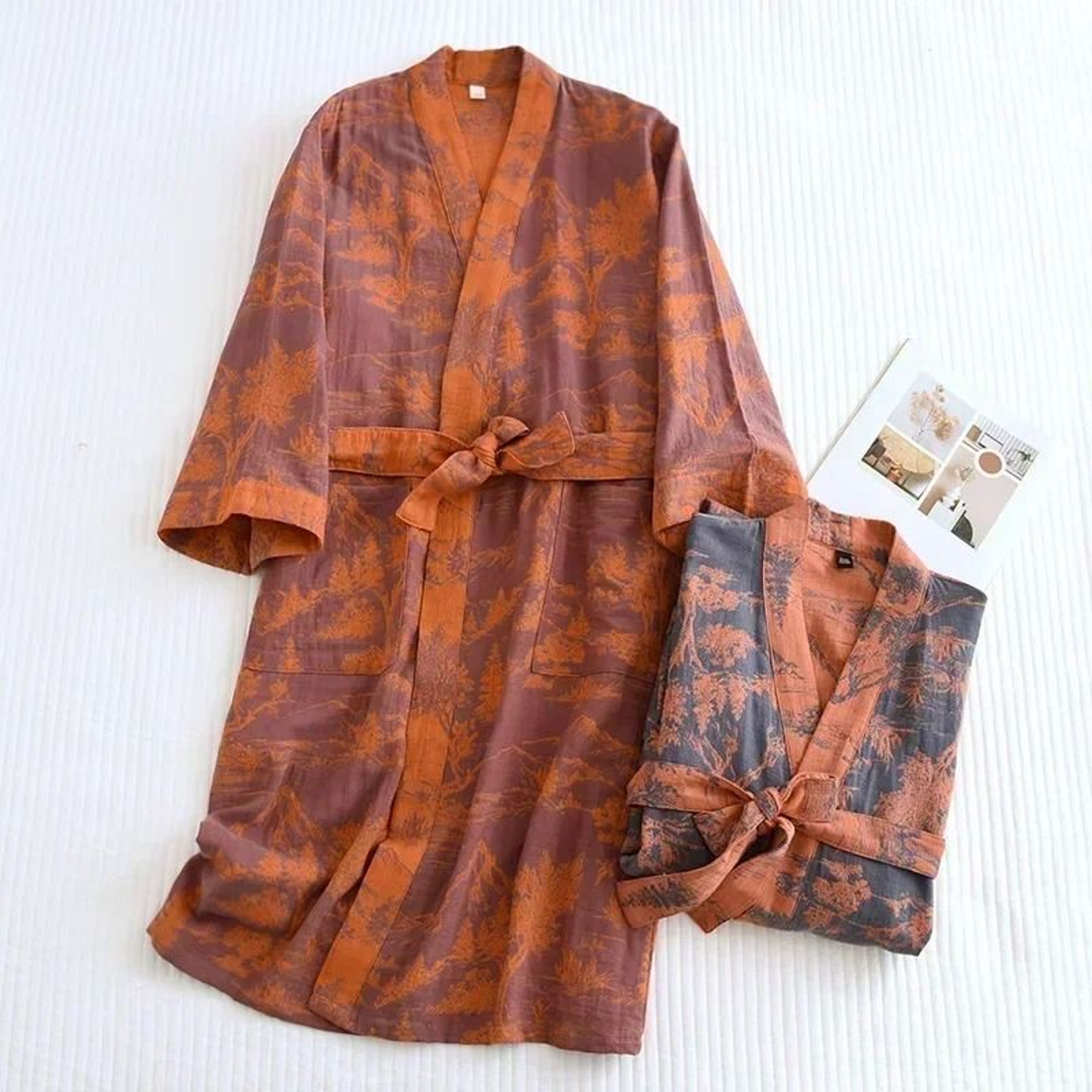 Japanese Style Printed Cotton Kimono  Professional Loose Fitting Bathrobe  Sweat Steaming Pajamas 2