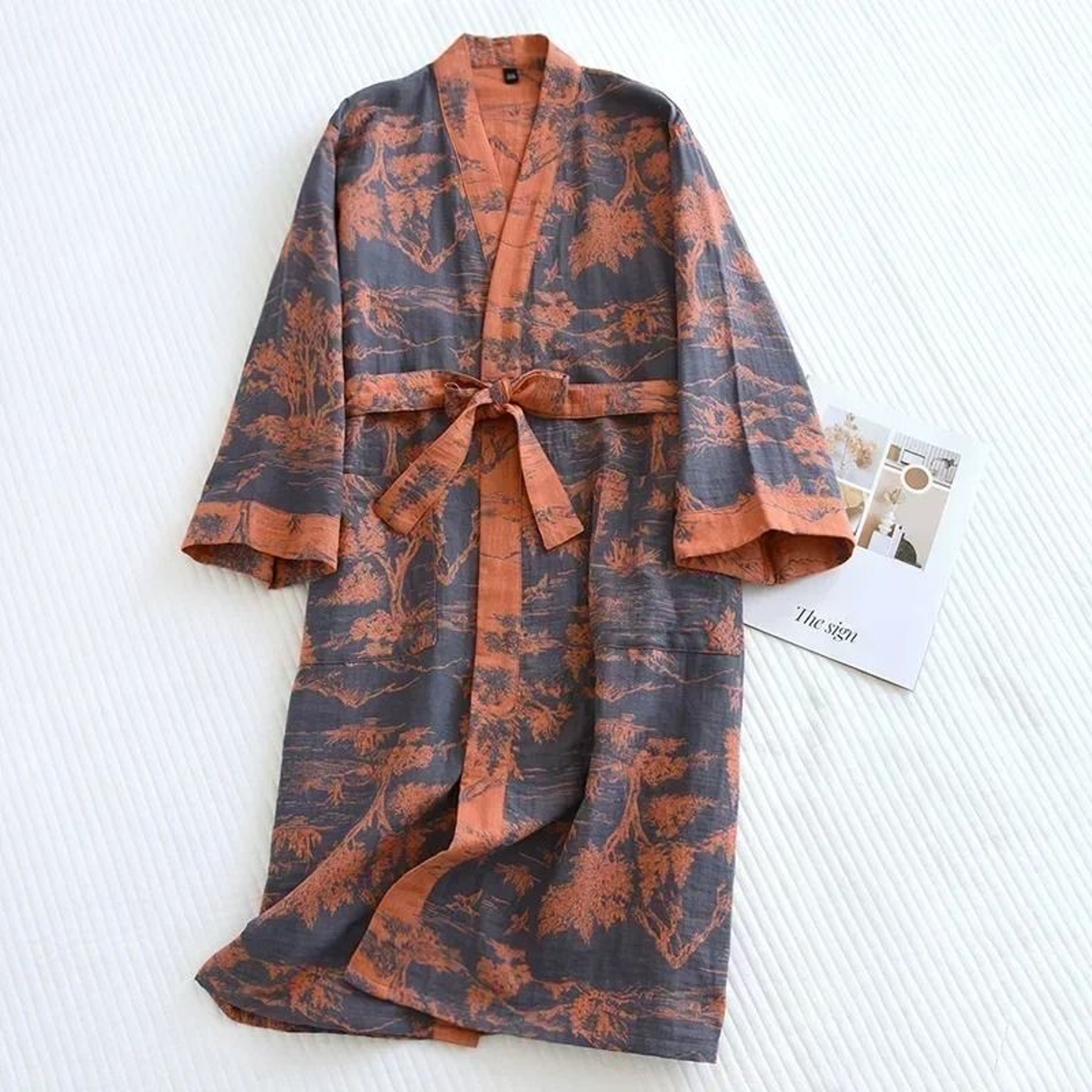 Japanese Style Printed Cotton Kimono  Professional Loose Fitting Bathrobe  Sweat Steaming Pajamas 3