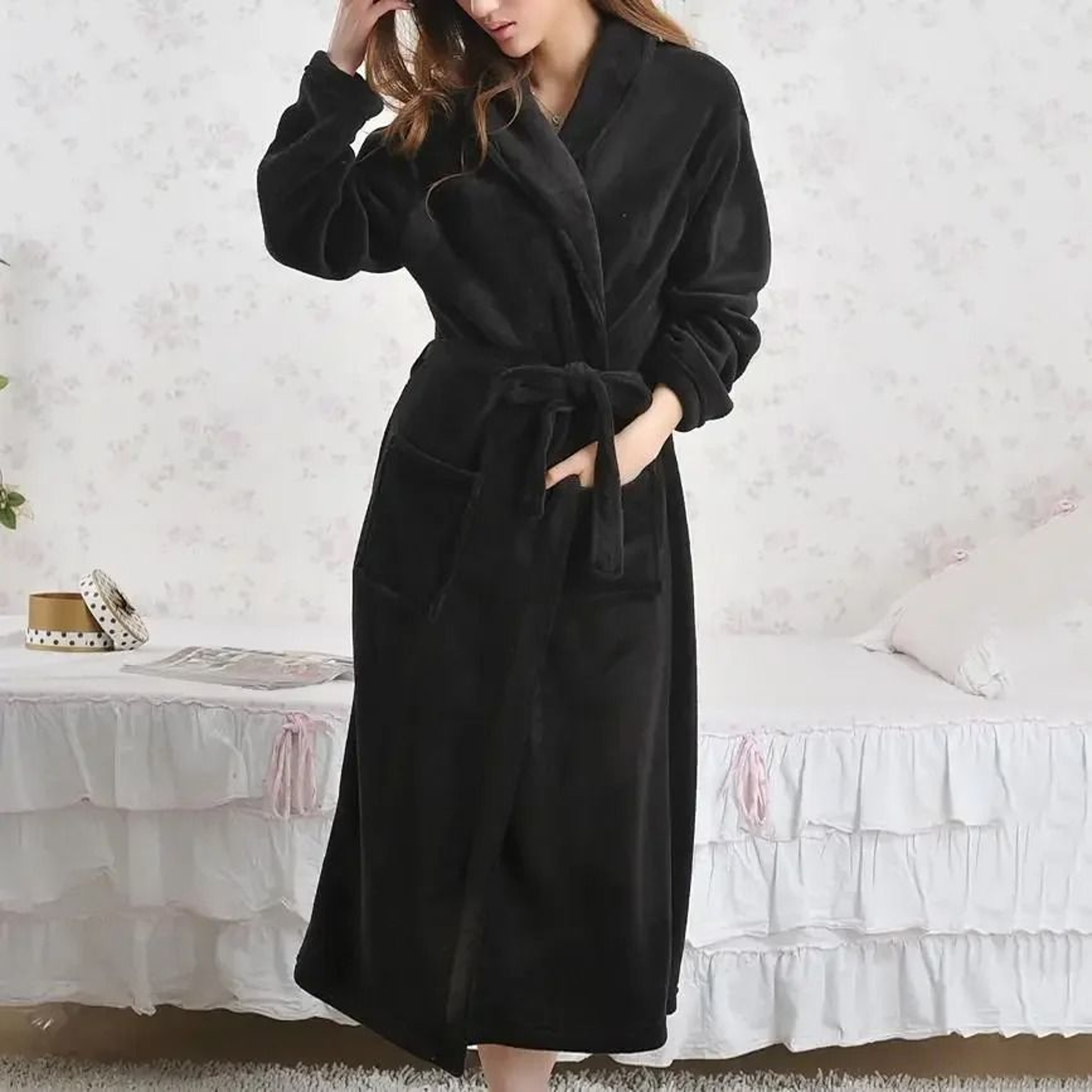 Winter Coral Fleece Long Robe  Professional Thickened Flannel Kimono  Warm Casual Homewear 9