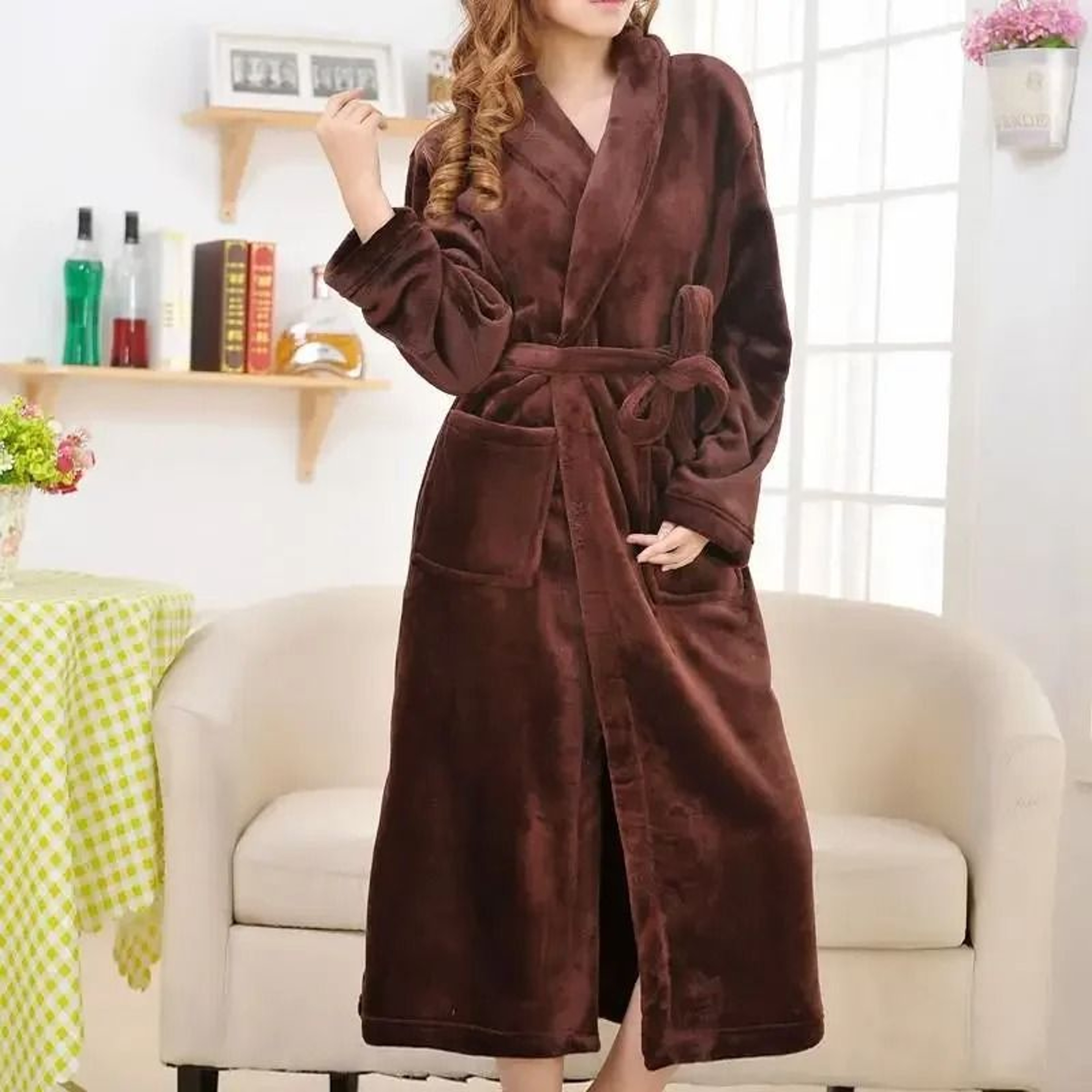 Winter Coral Fleece Long Robe  Professional Thickened Flannel Kimono  Warm Casual Homewear 14