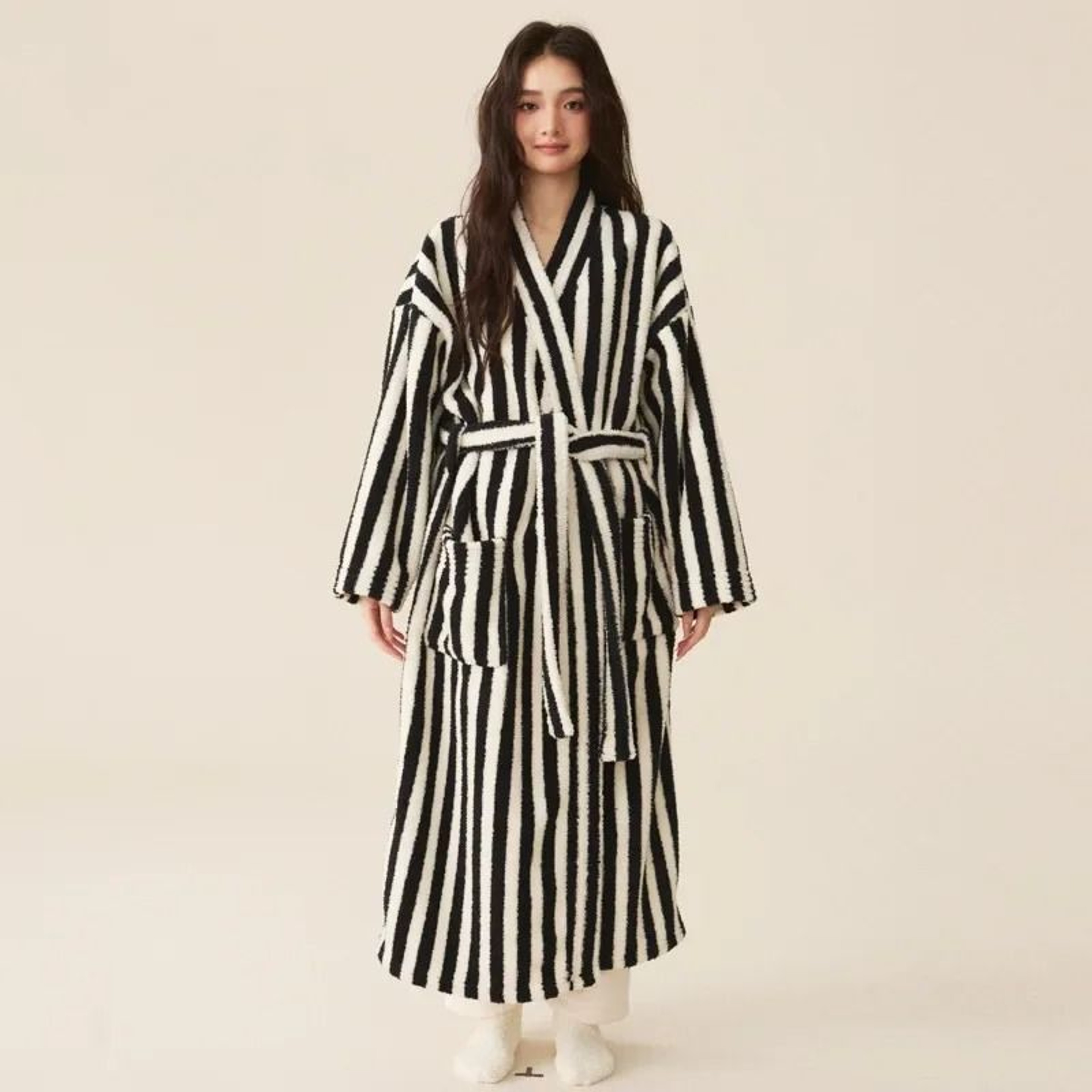 Thickened Flannel Robe  Pants Pajamas Set  Professional AutumnWinter Striped Couples Home Clothes 3
