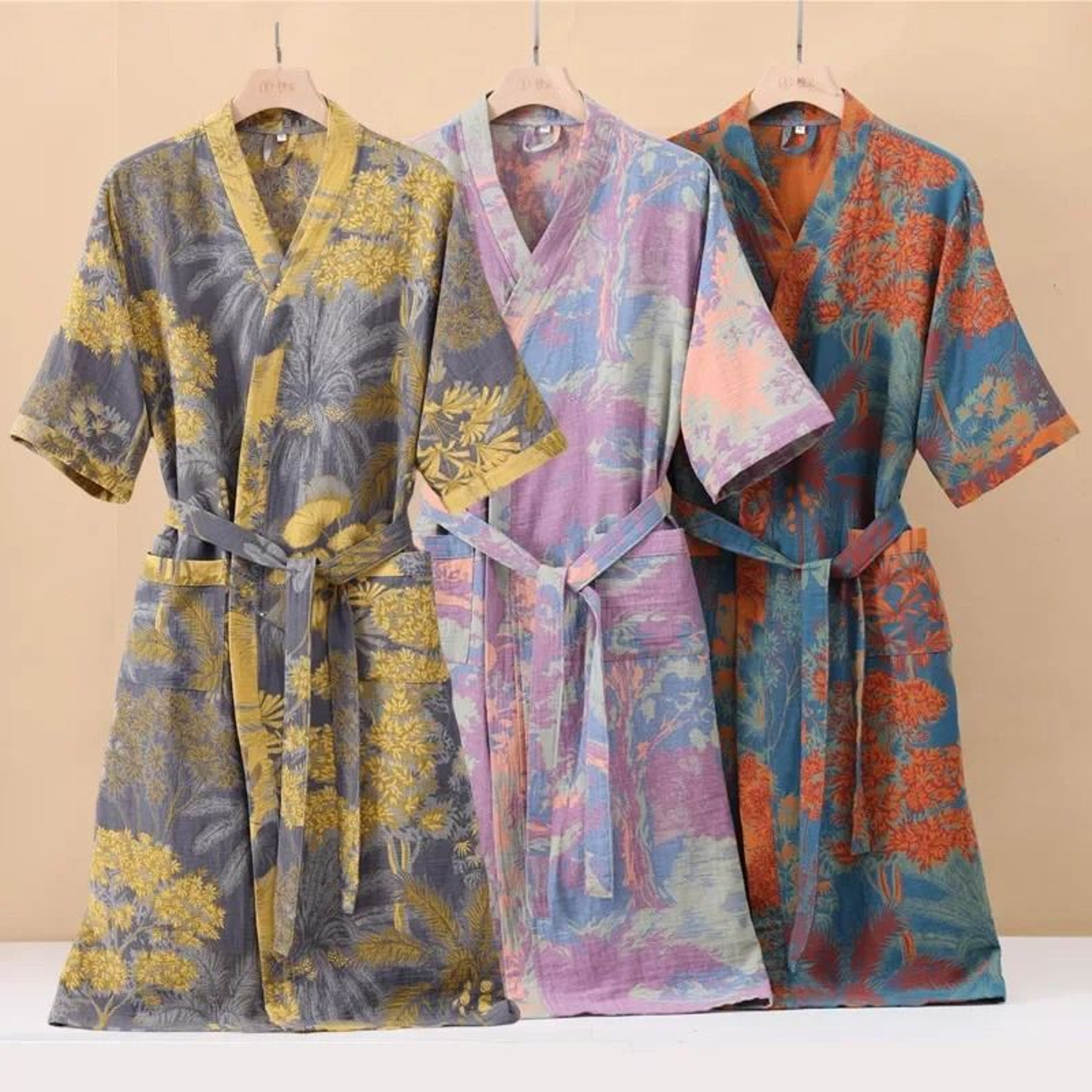 Fashionable Printed Cotton Kimono Robe  Professional Thin SpringSummer Absorbent Home Wear 0