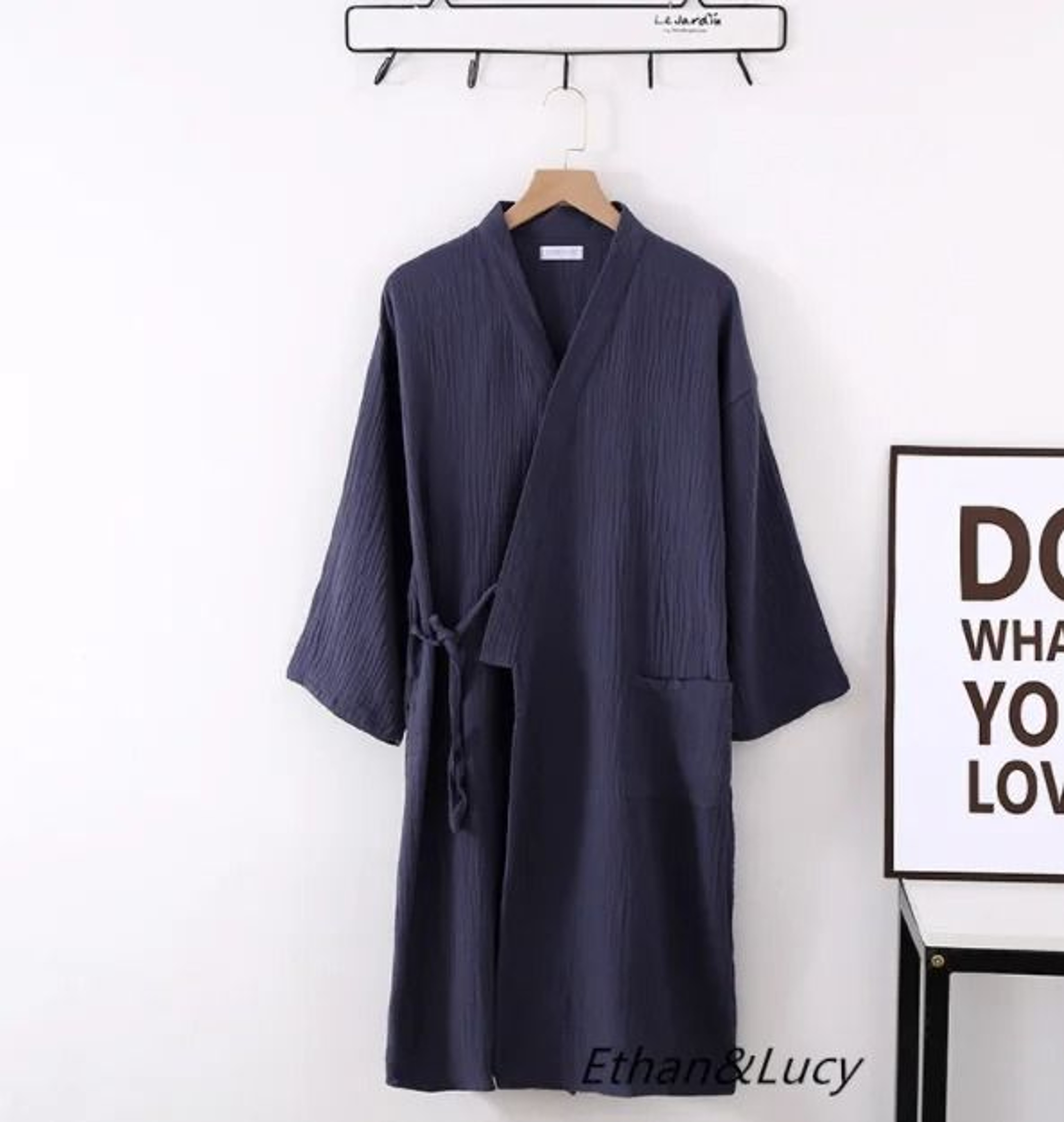 Japanese Cotton Crepe Kimono Robe  Professional Couples Bathrobe  Breathable SpringAutumn Sleepwear 12