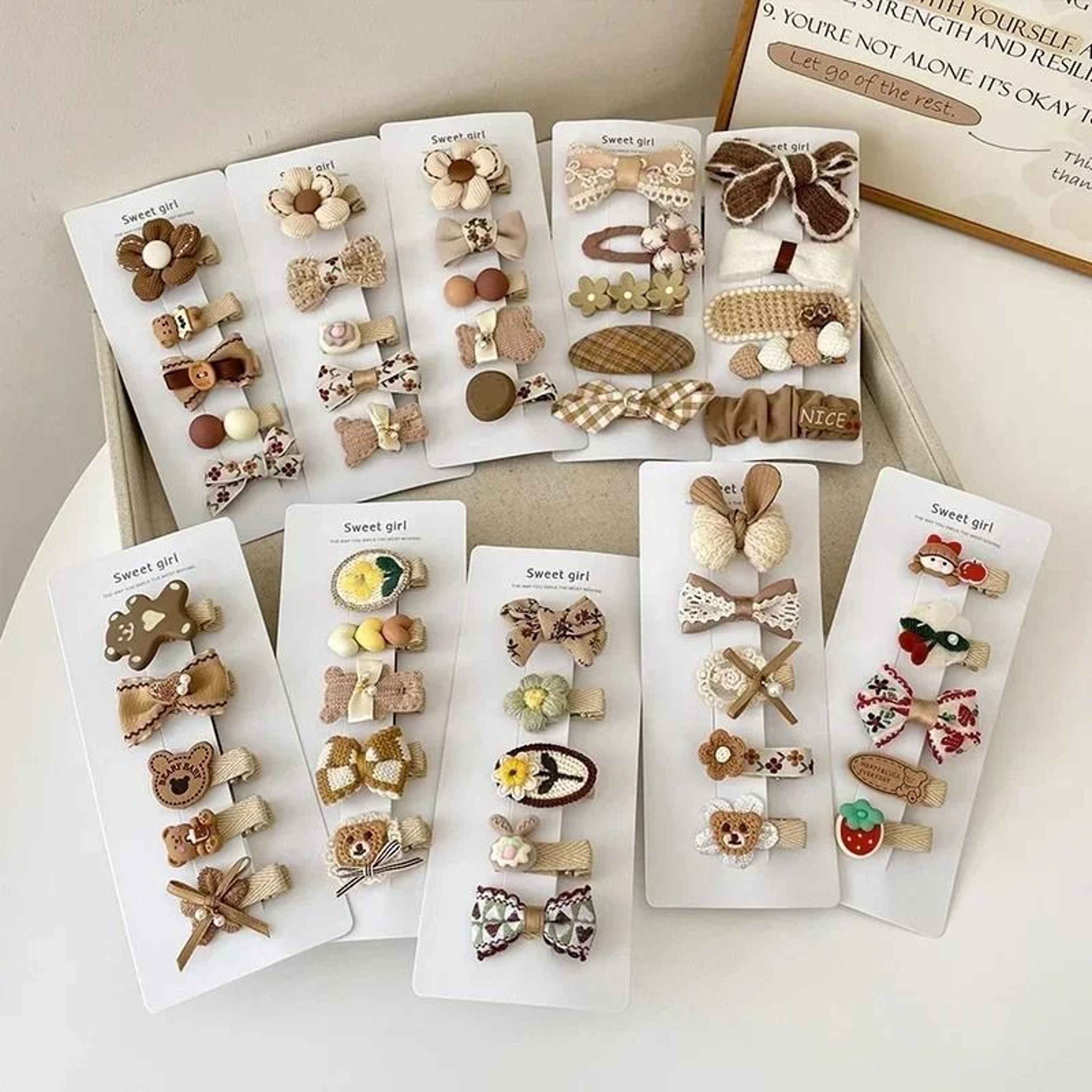 Sweet Kids Plush Hair Clip Set  Kawaii AutumnWinter Beige  Coffee Bowknot Headwear 5pcs 0