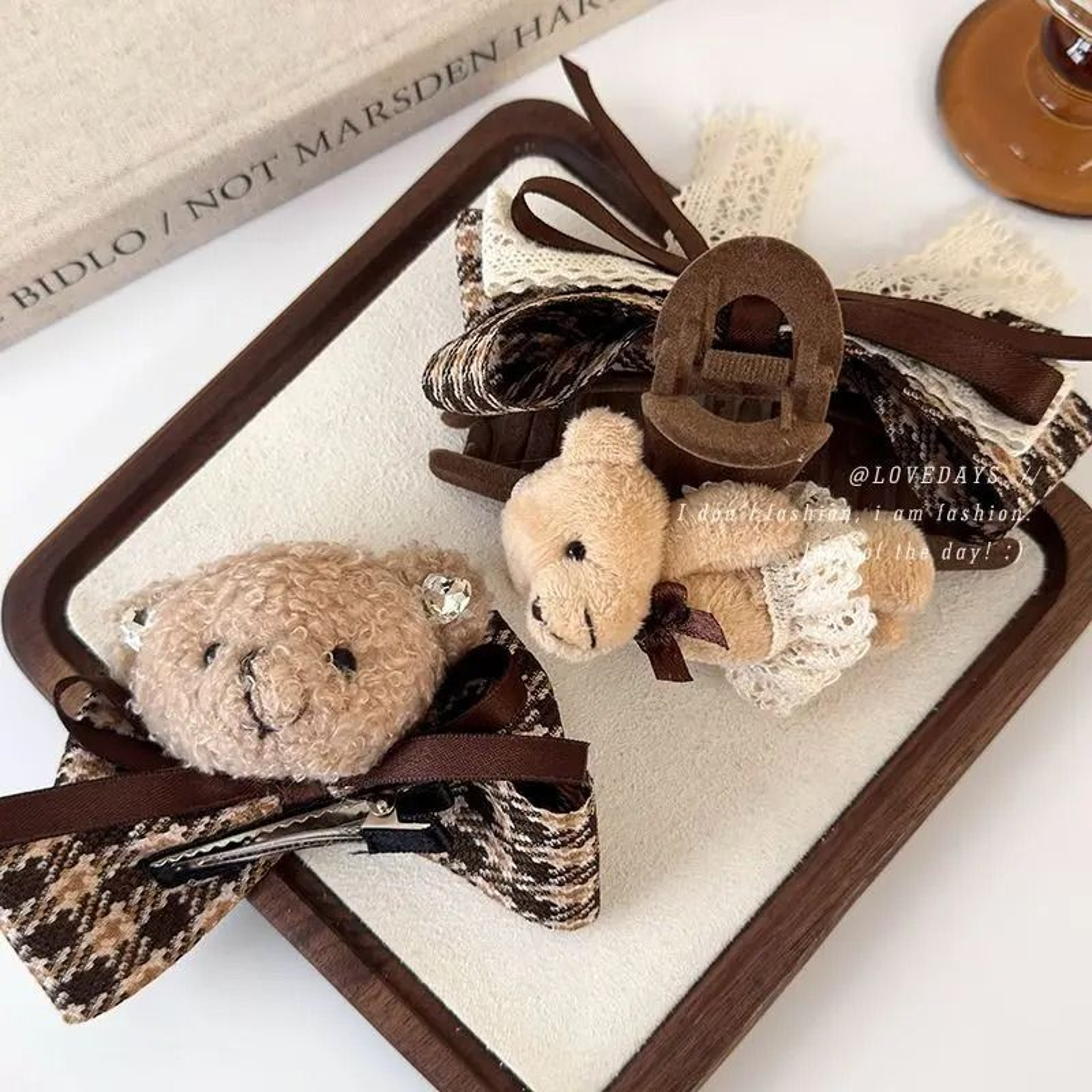 Teddy Bear Checkered Bow Hair Accessory  HighPerformance AutumnWinter Fabric Shark Clip 0